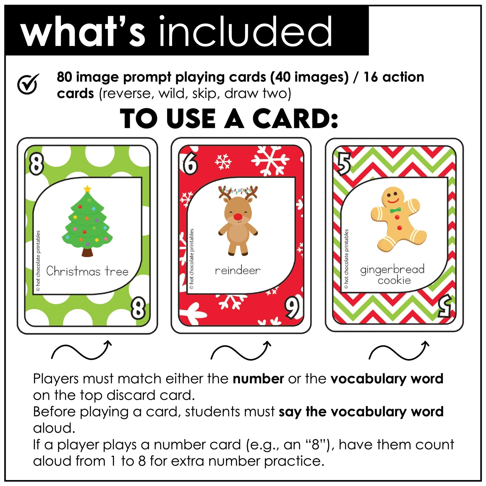 Christmas Vocabulary Card Game - English Version - Hot Chocolate Teachables
