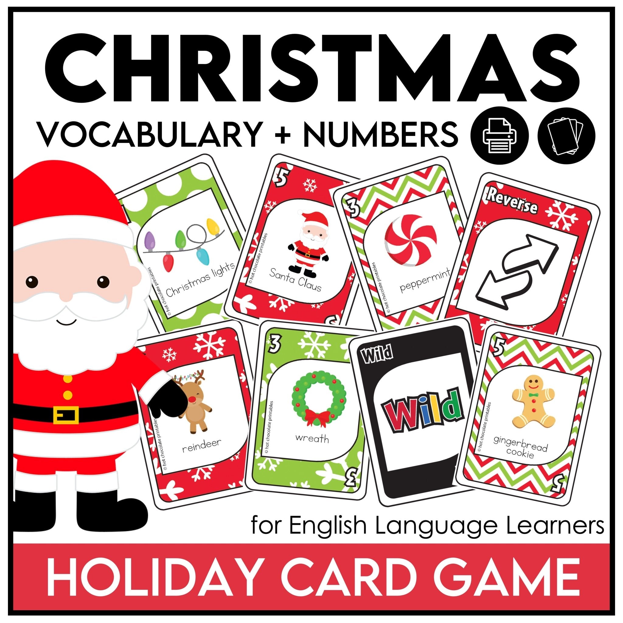 Christmas Vocabulary Card Game - English Version - Hot Chocolate Teachables