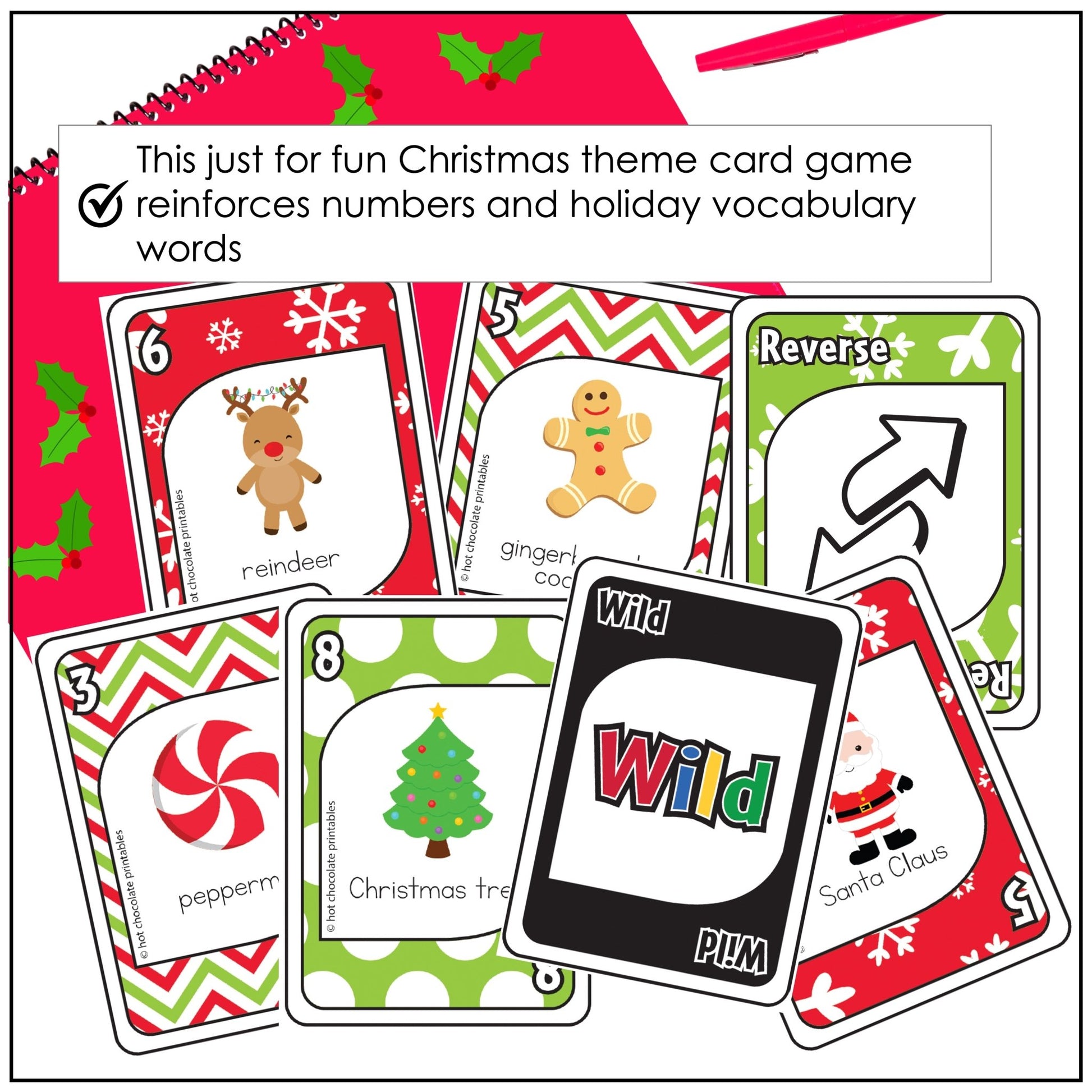 Christmas Vocabulary Card Game - English Version - Hot Chocolate Teachables