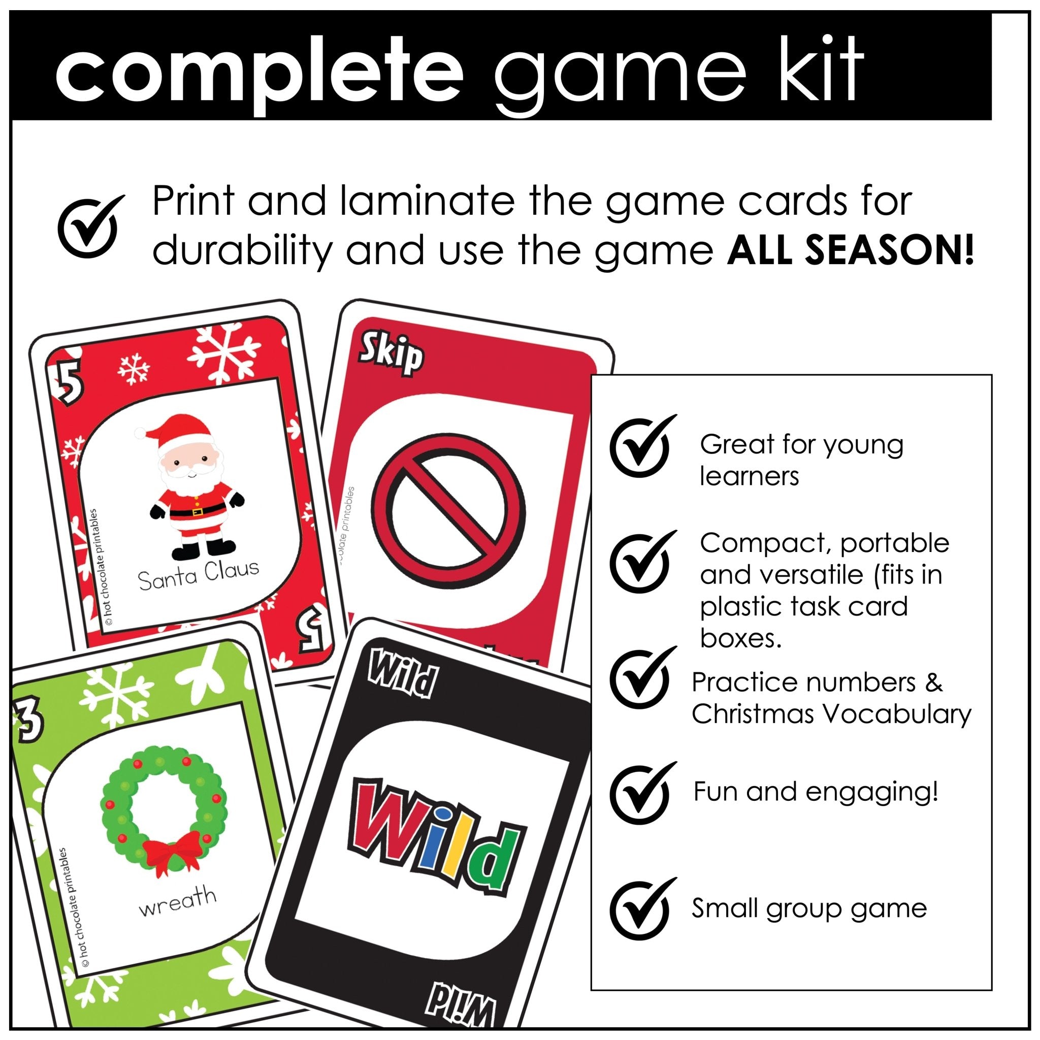 Christmas Vocabulary Card Game - English Version - Hot Chocolate Teachables