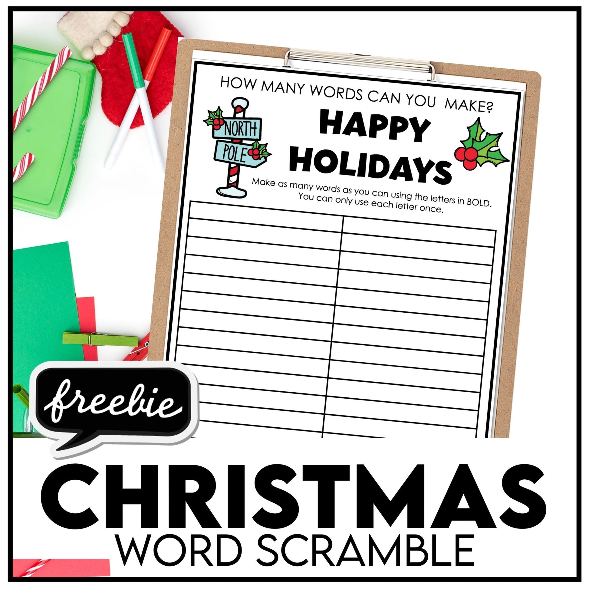 Christmas Word Scramble Freebie! How many words can you make? - Hot Chocolate Teachables