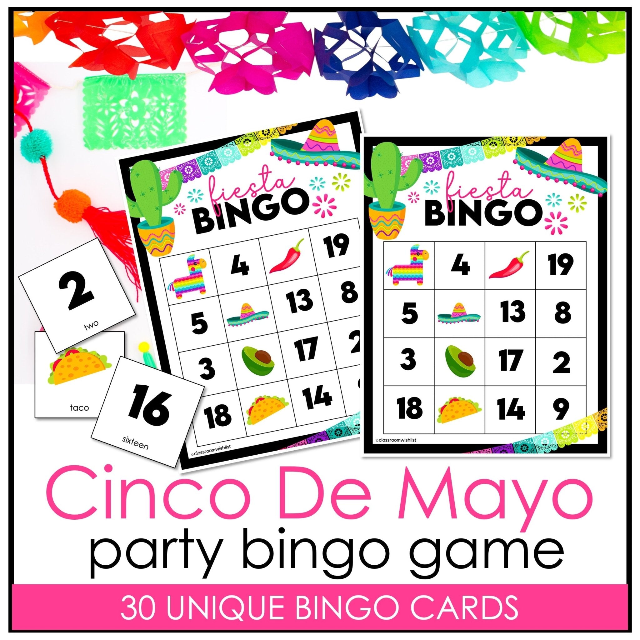 Cinco de Mayo Bingo Game | Fiesta Party Activity with 30 Unique Bingo Cards - Hot Chocolate Teachables