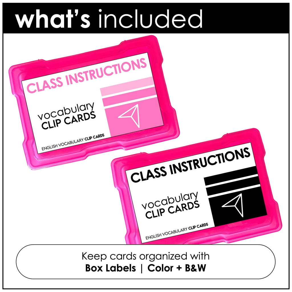 Classroom Instructions CLIP CARDS - Useful Vocabulary for Giving Directions - Hot Chocolate Teachables