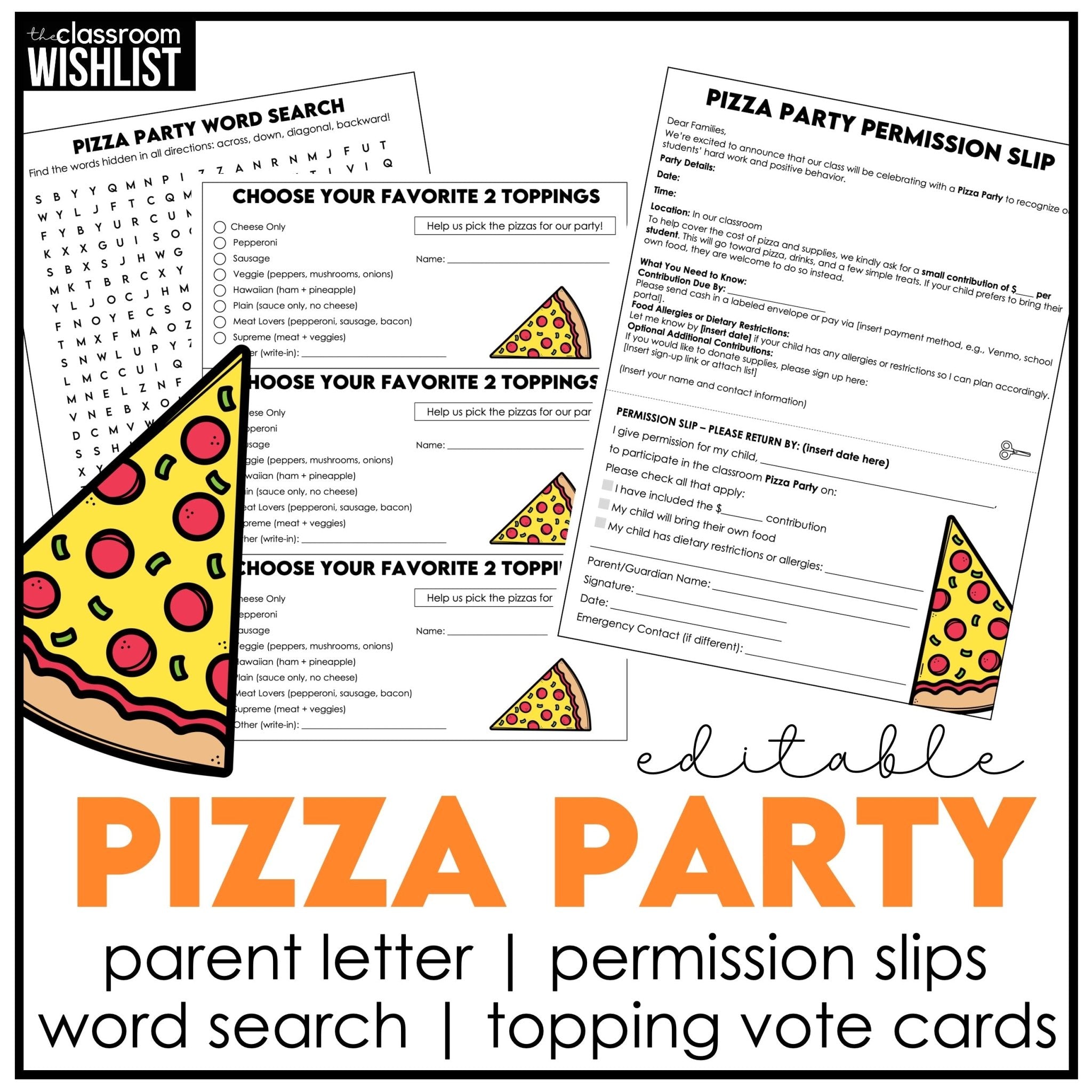 Classroom Pizza Party Planning Kit | Letter to Parents & Permission Slips - Hot Chocolate Teachables