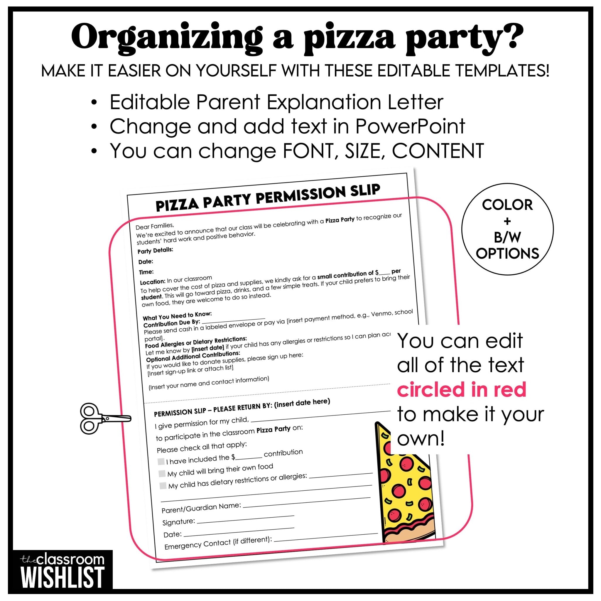 Classroom Pizza Party Planning Kit | Letter to Parents & Permission Slips - Hot Chocolate Teachables