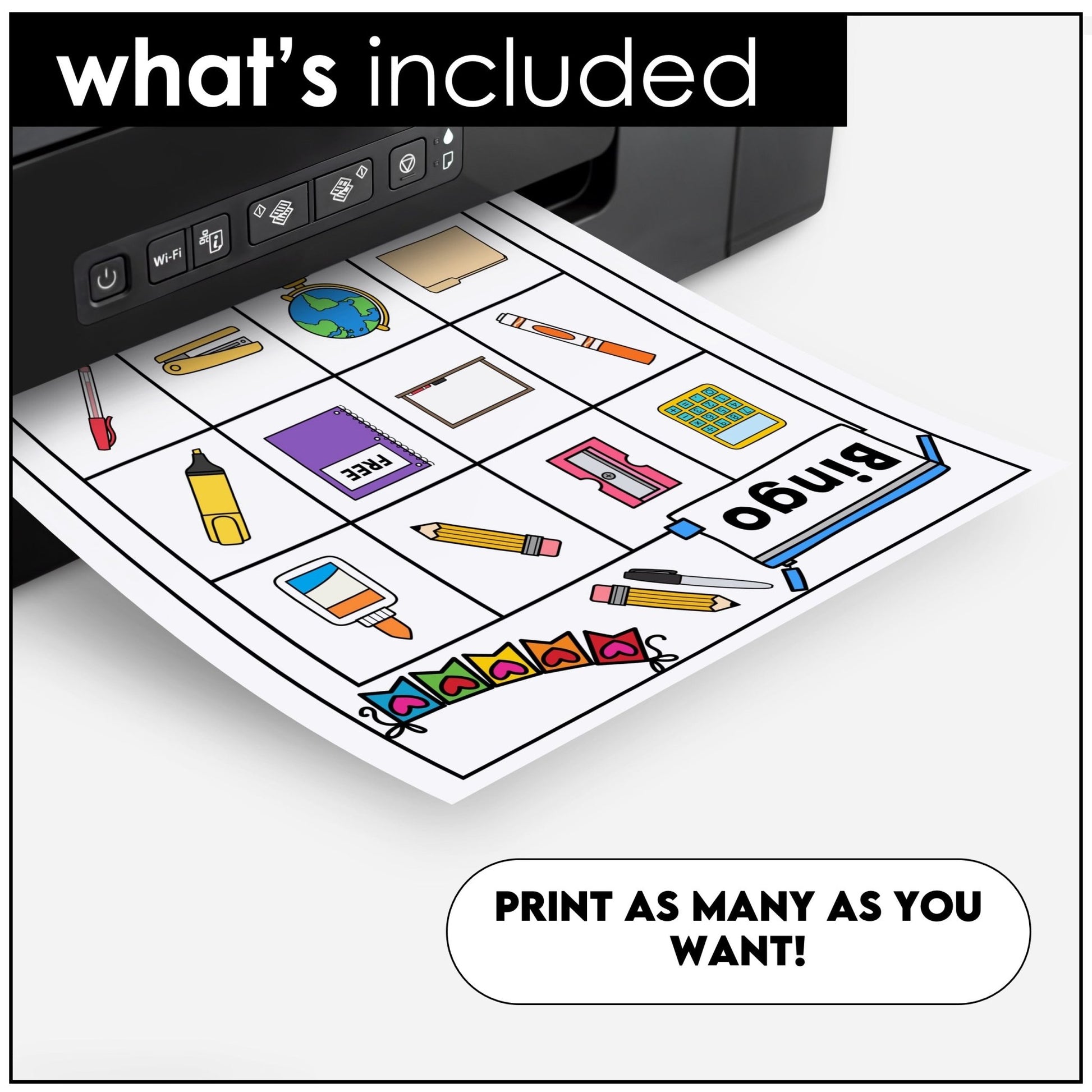 Classroom & School Supplies Bingo Game - Vocabulary Building for ELL - ESL - EFL - Hot Chocolate Teachables