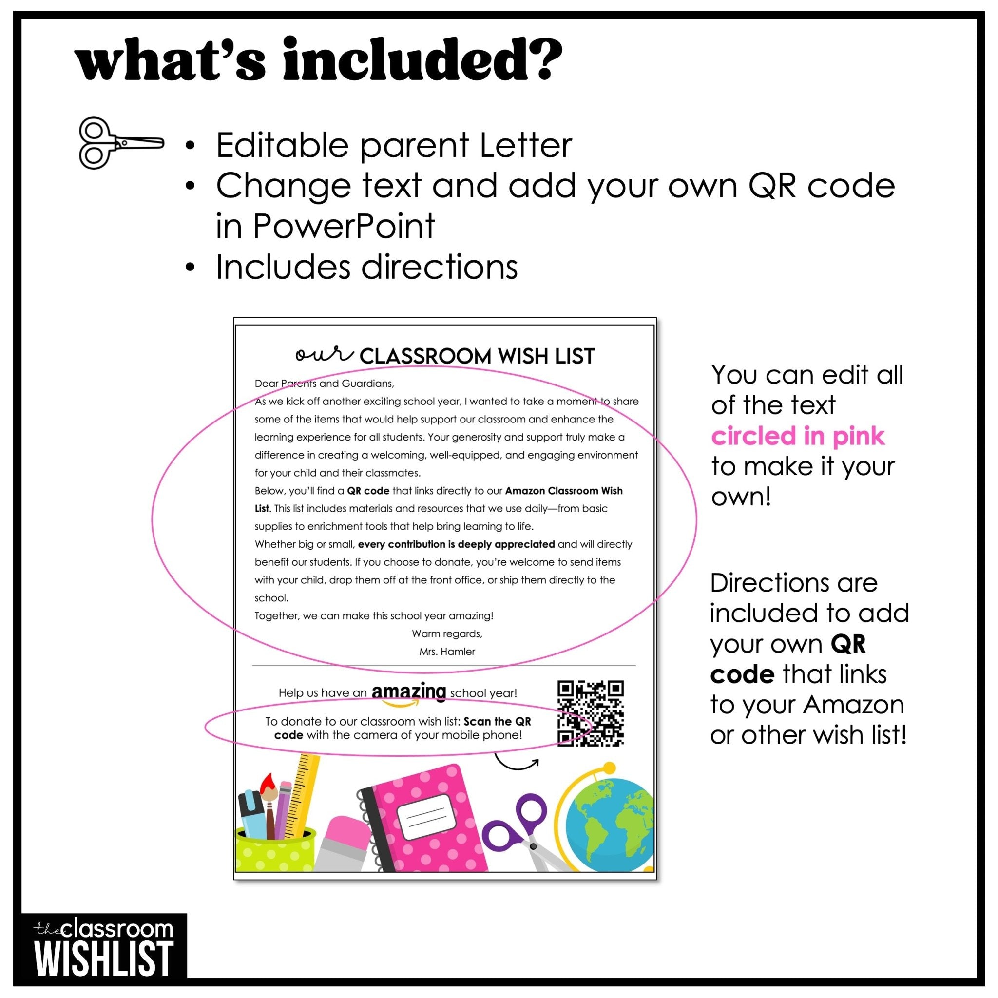 Classroom Wish List Editable Parent Letter with QR Code for Back To School - Hot Chocolate Teachables