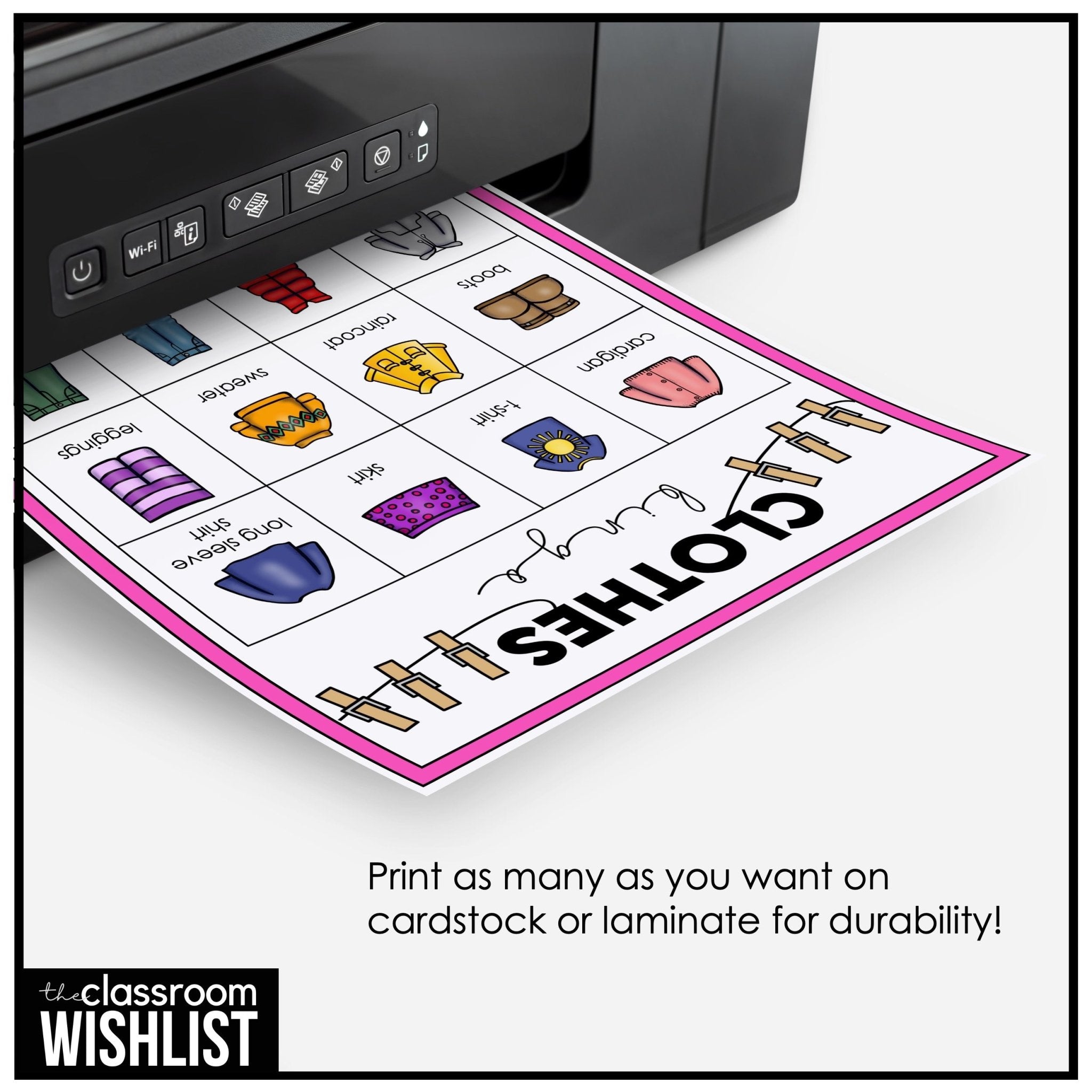 Clothes Bingo – Clothing Vocabulary Bingo Game Cards - Play 3 Ways - Hot Chocolate Teachables