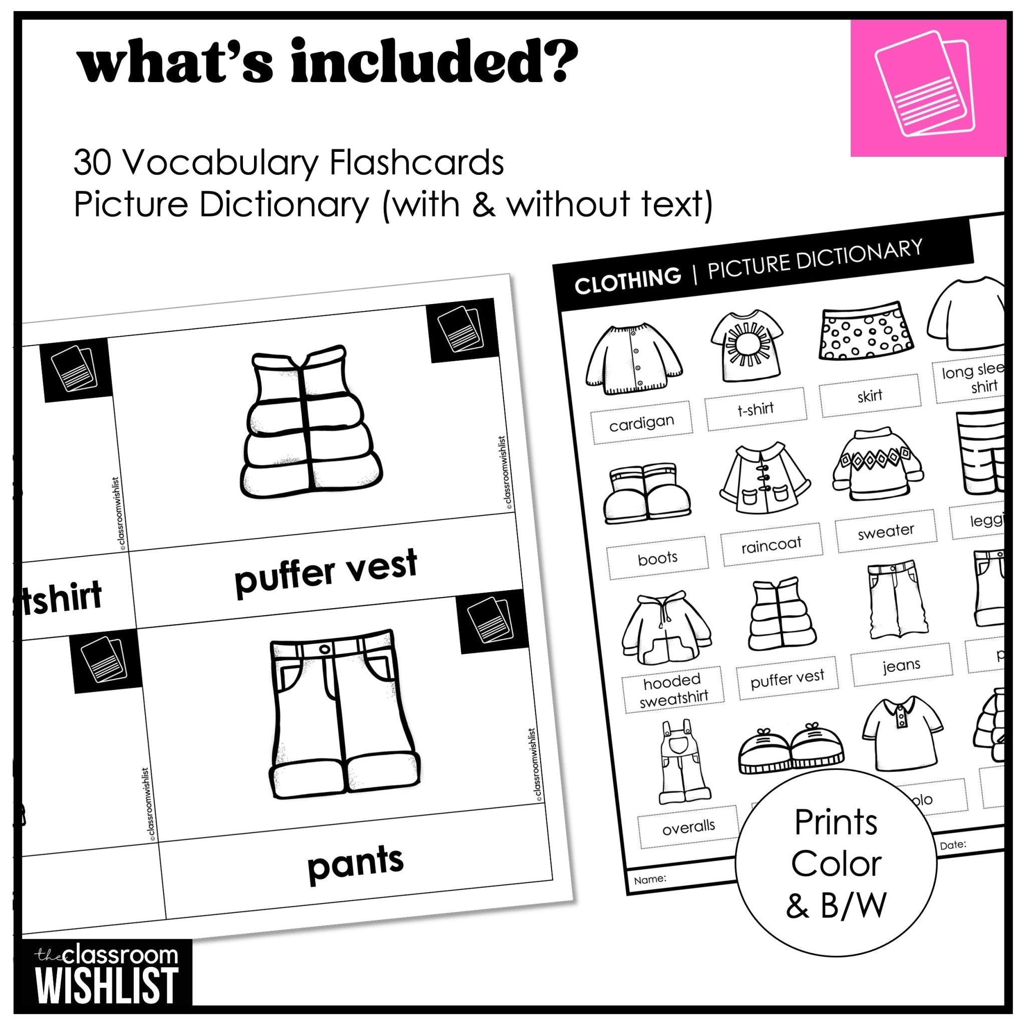 Clothes Vocabulary Flashcards & Picture Dictionary Print + Digital | ESL | ELL - Hot Chocolate Teachables