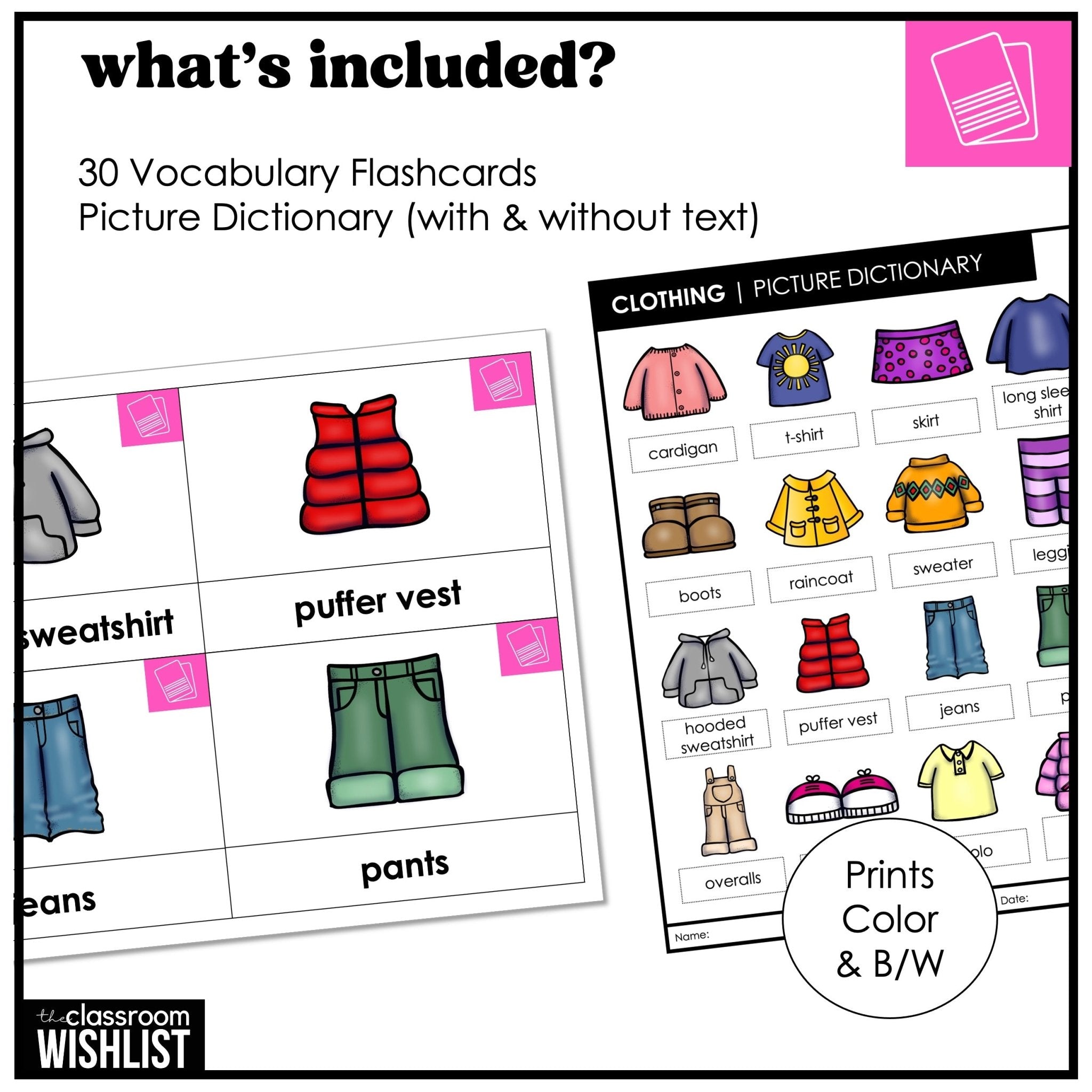 Clothes Vocabulary Flashcards & Picture Dictionary Print + Digital | ESL | ELL - Hot Chocolate Teachables