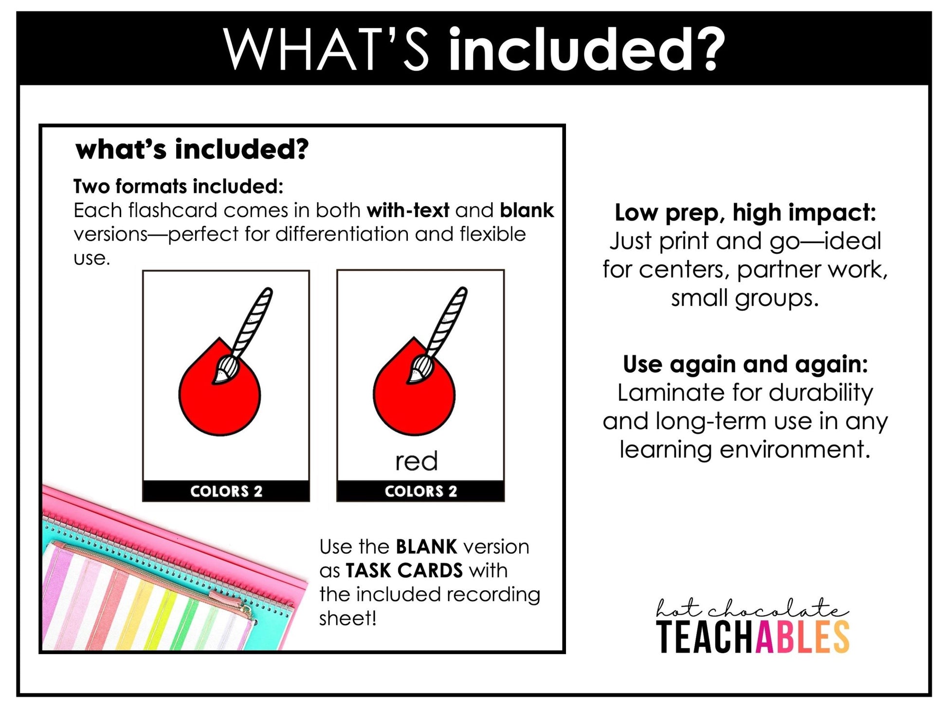 Colors & Shapes Vocabulary Flash cards | ESL Beginner Task Cards - Hot Chocolate Teachables