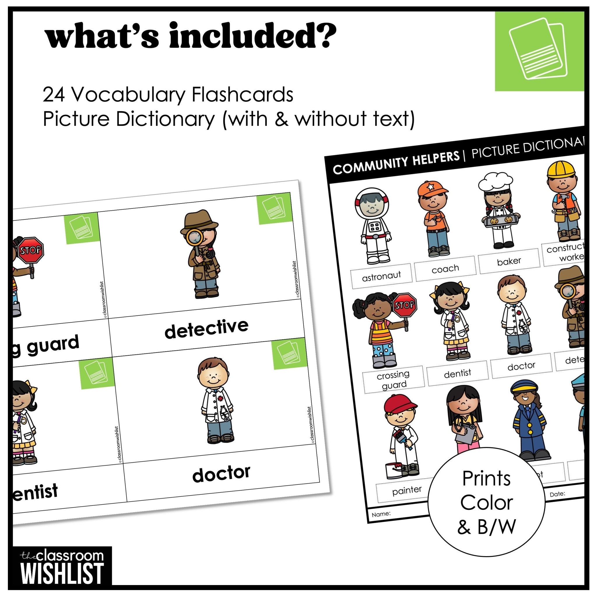 Community Helper Vocabulary Pack: Flashcards & Picture Dictionary - Job, Career - Hot Chocolate Teachables