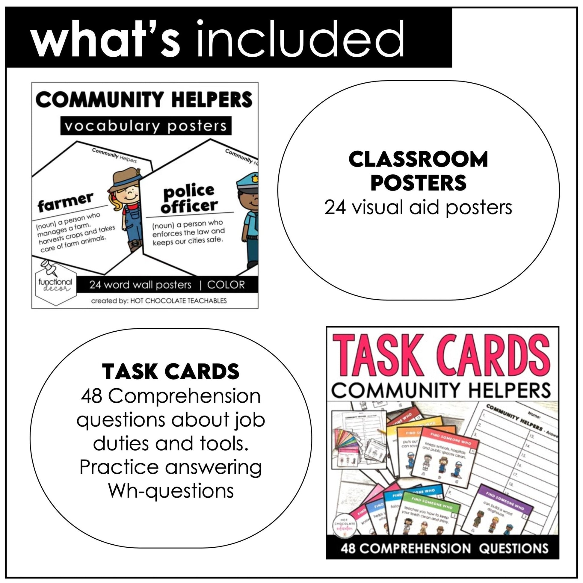 Community Helpers Activity Pack: Posters | Games | Task Cards & Activity Bundle - Hot Chocolate Teachables