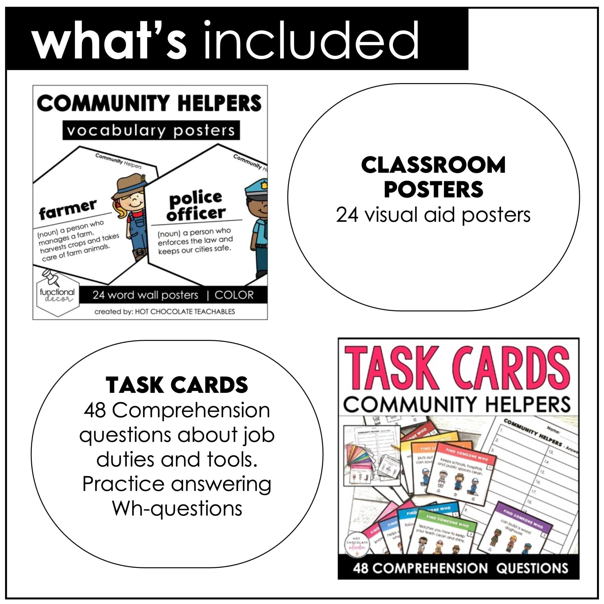 Community Helpers Activity Pack: Posters | Games | Task Cards & Activity Bundle - Hot Chocolate Teachables