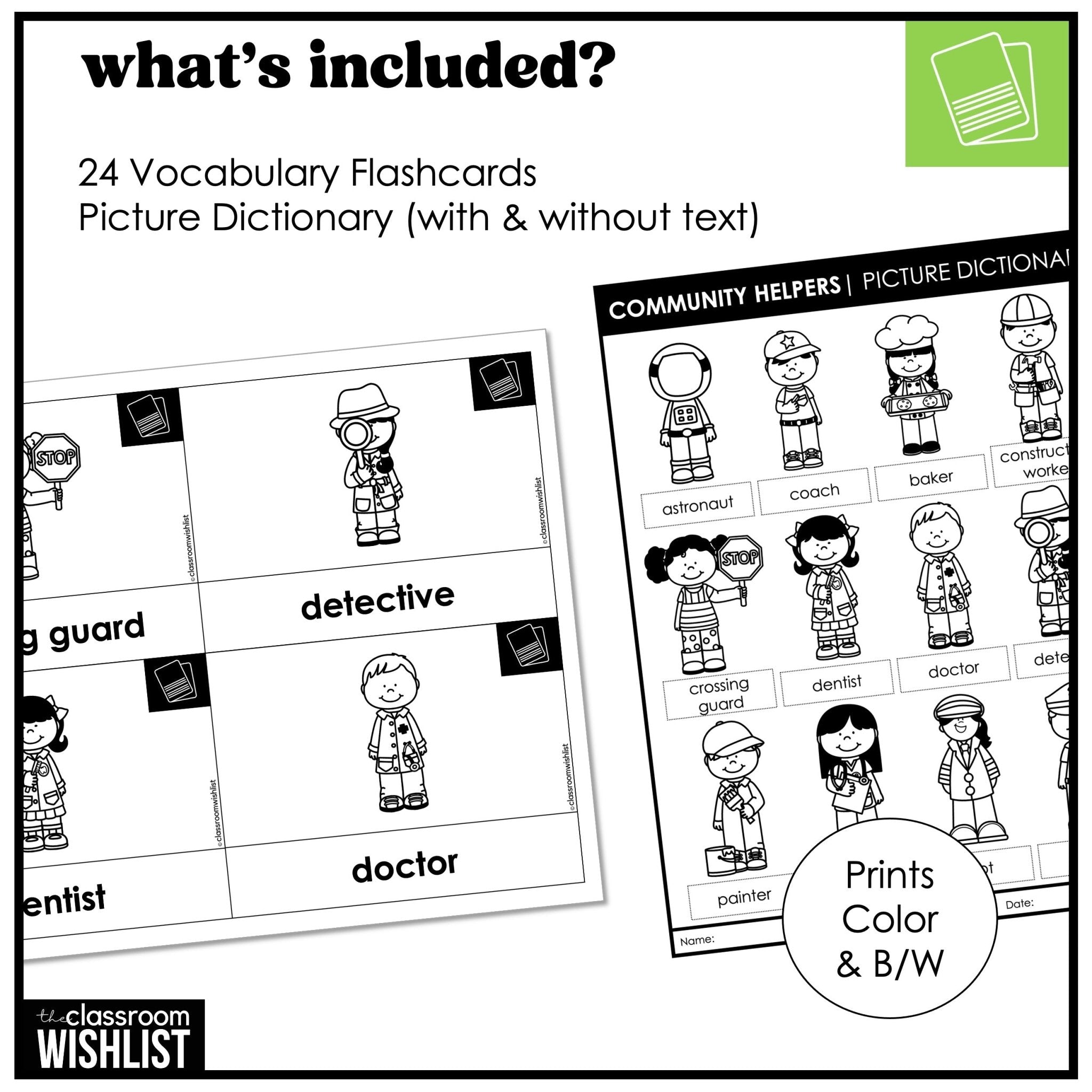 Community Helpers Flashcard Bundle | Flash Cards & Picture Dictionary ESL | ELL - Hot Chocolate Teachables