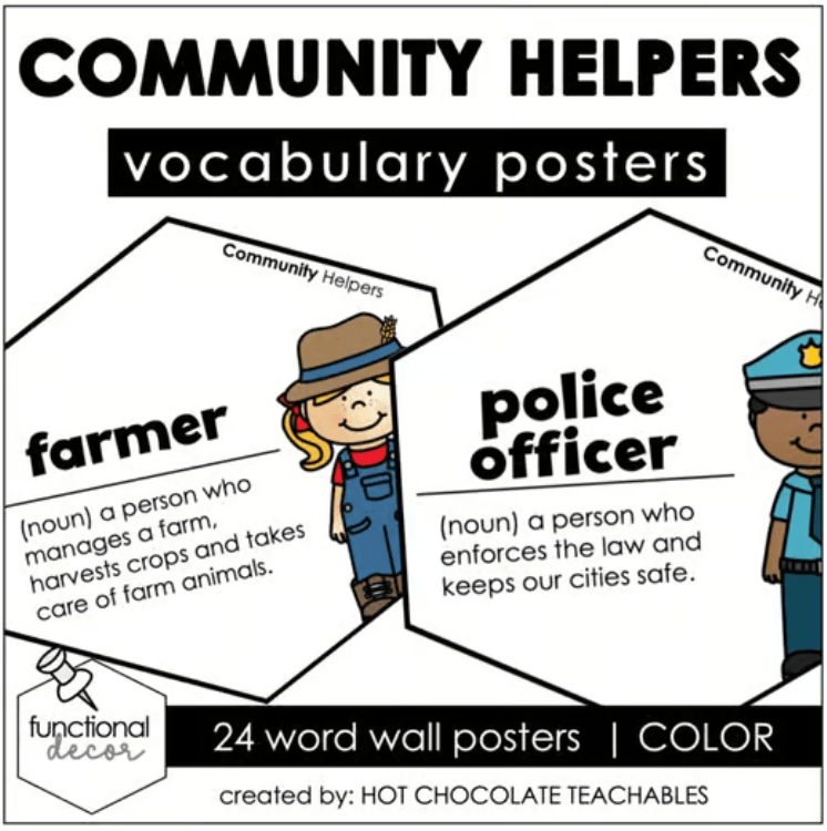 Community Helpers Posters | Classroom Bulletin Board / Word Wall - Hot Chocolate Teachables