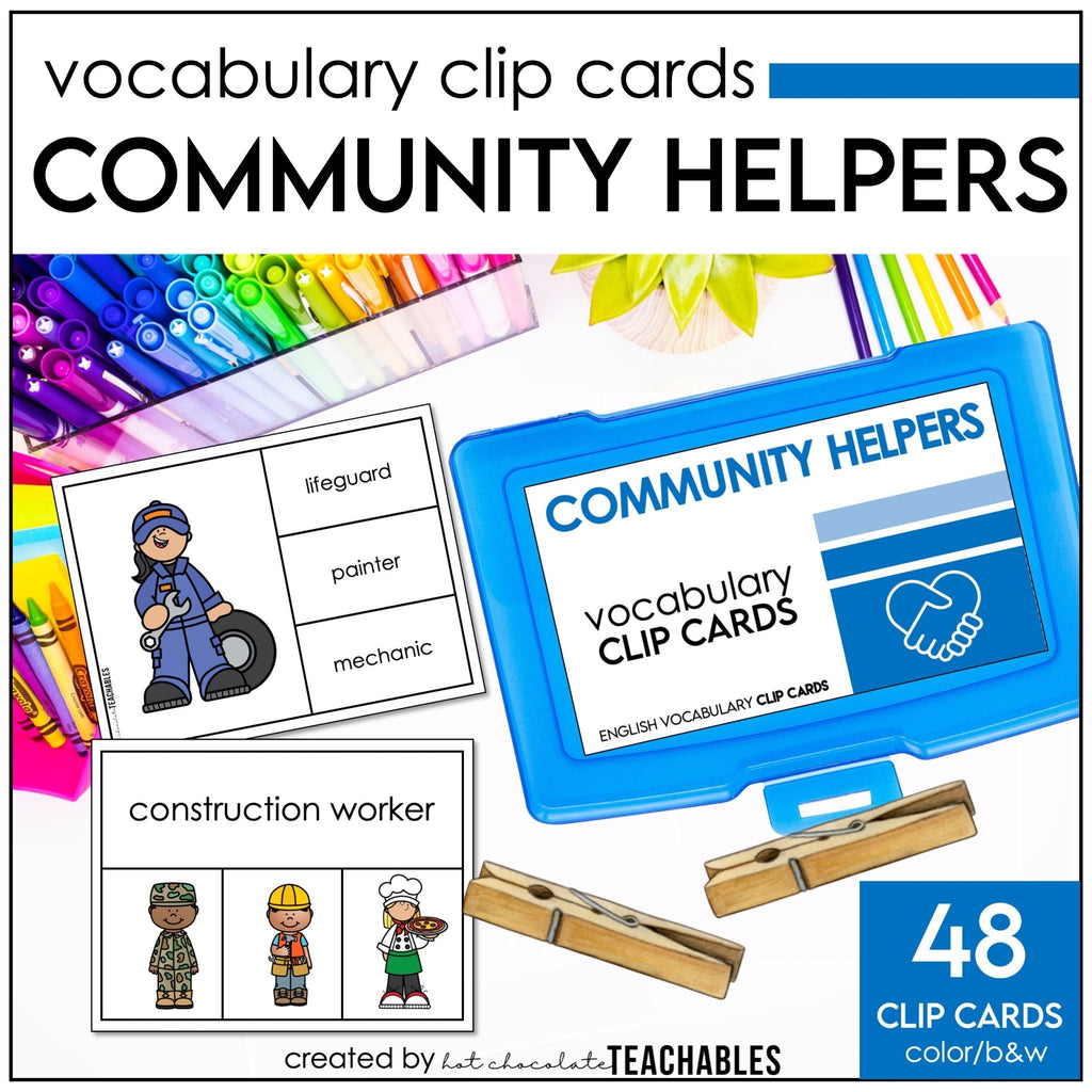 Community Helpers Vocabulary CLIP CARD activity task cards | Jobs & Careers - Hot Chocolate Teachables