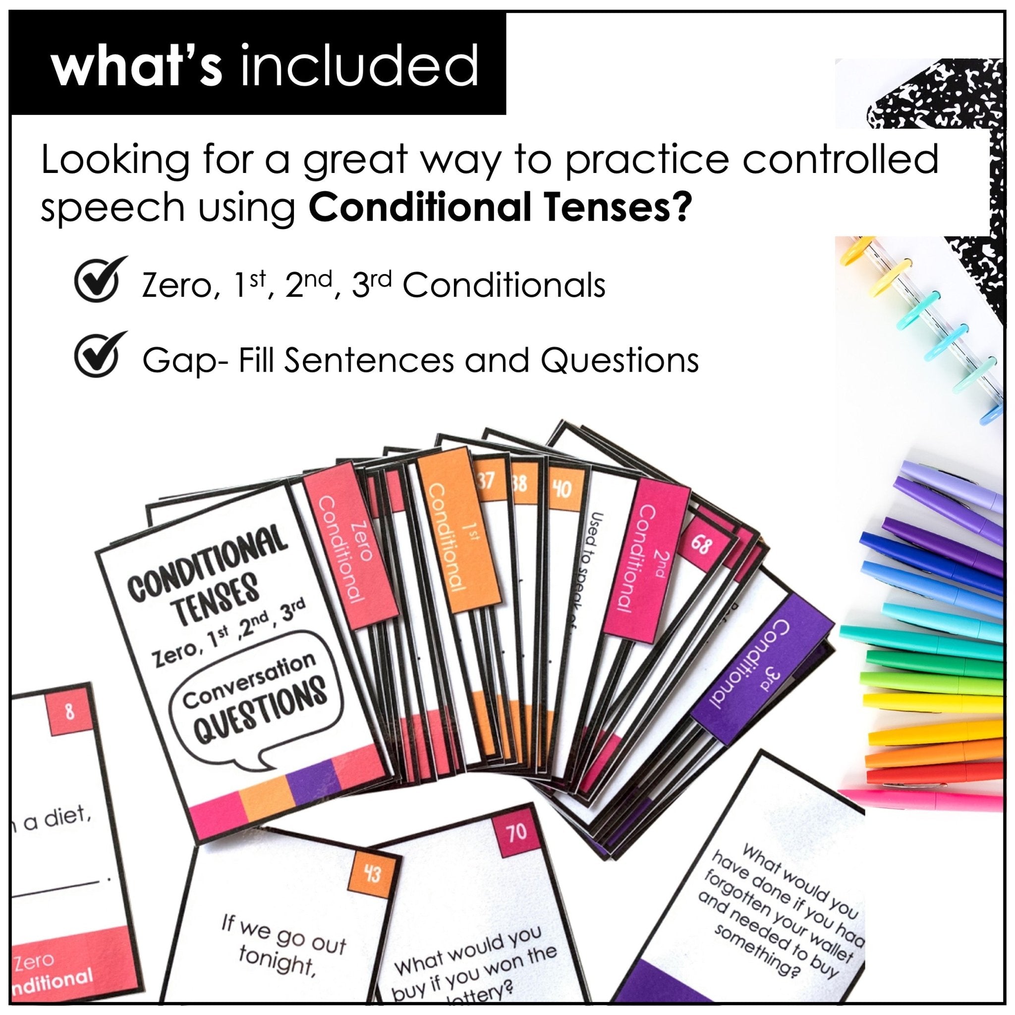 Conditional Tenses: Question Cards for Speaking Practice (Zero, 1st, 2nd, 3rd) - Hot Chocolate Teachables