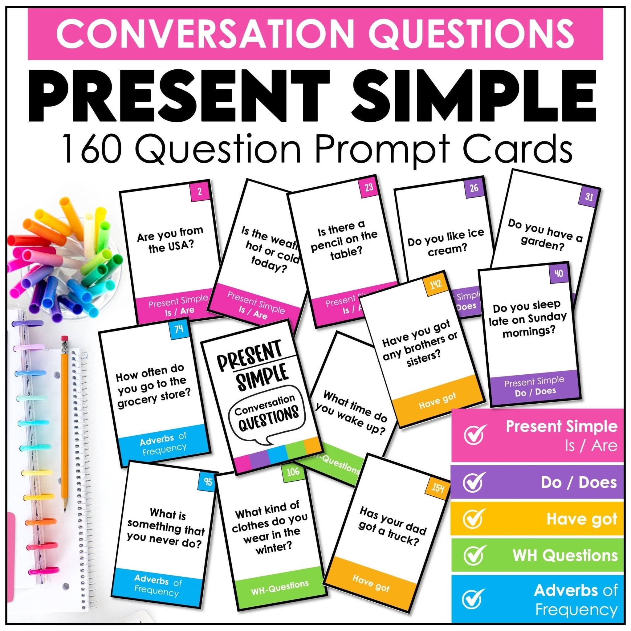 Conversation Card Bundle: Over 700 questions for speaking practice - Hot Chocolate Teachables