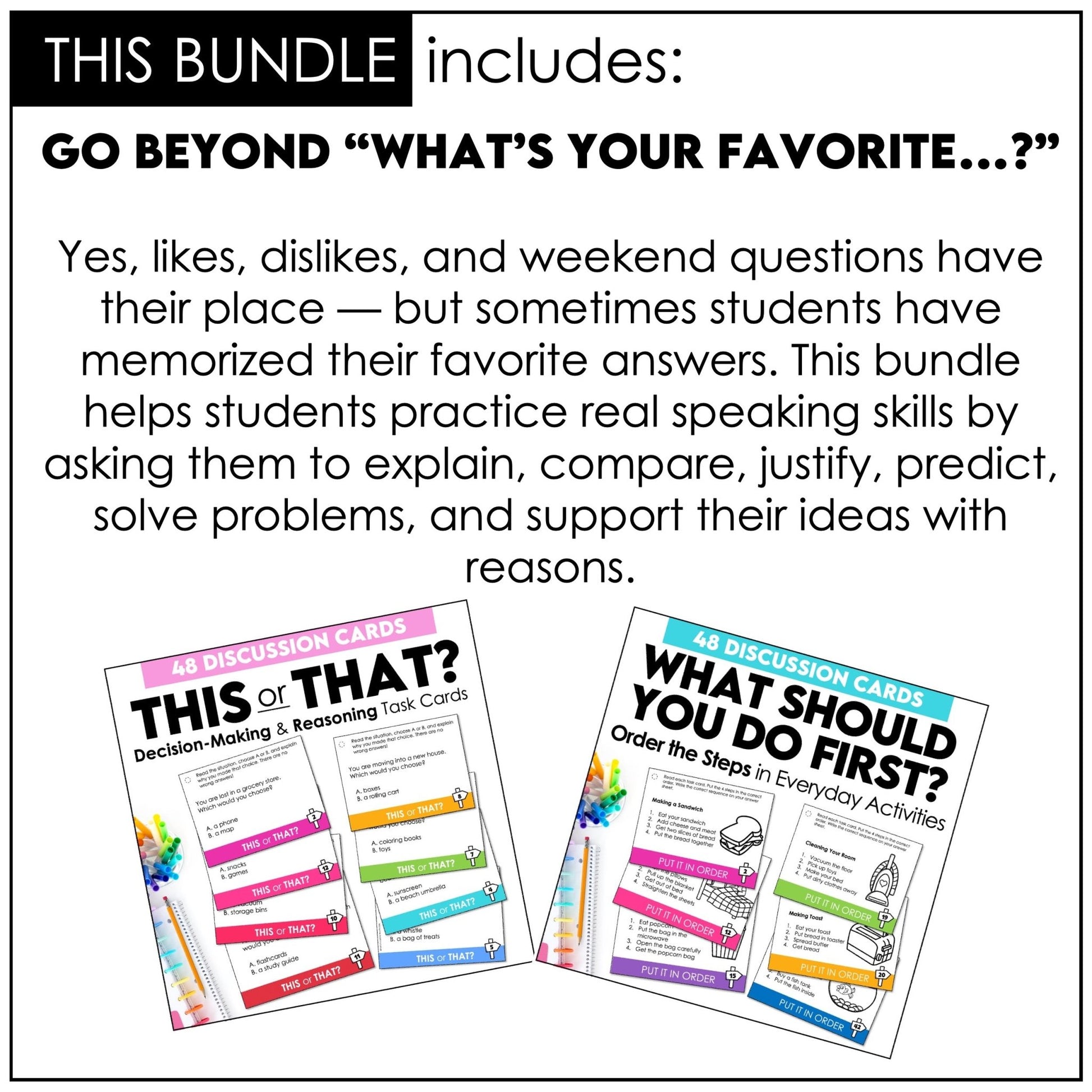 Critical Thinking Speaking Cards Bundle – ESL Discussion Prompts & Task Cards - Hot Chocolate Teachables