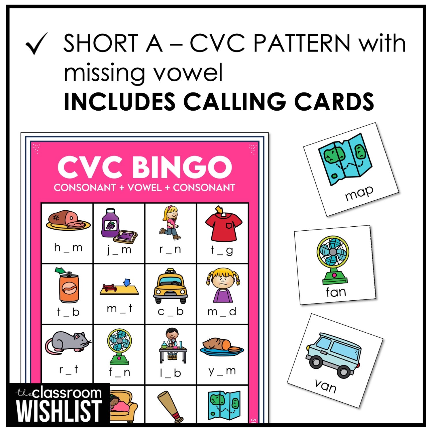 CVC Short A Bingo Game (Sample - 5 Game Boards) - Hot Chocolate Teachables