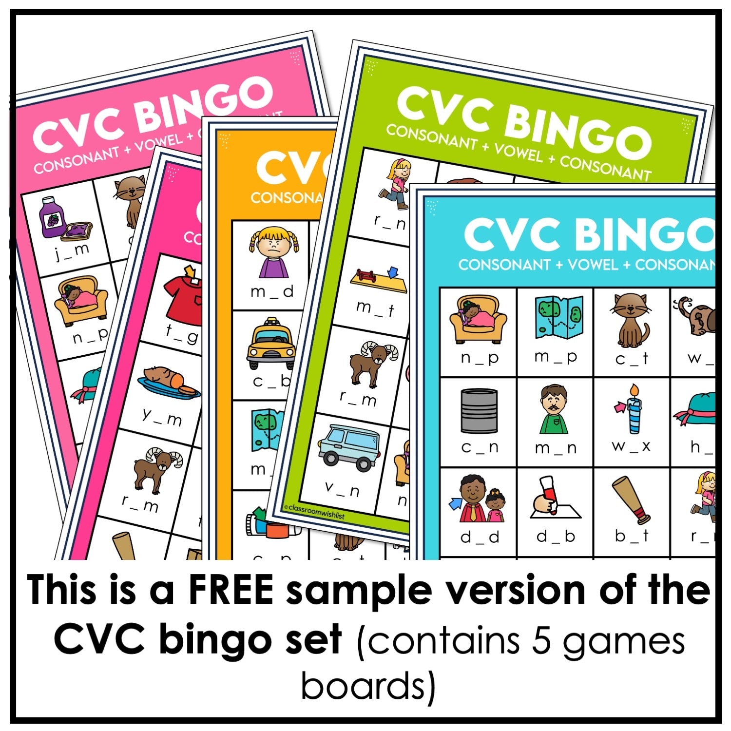 CVC Short A Bingo Game (Sample - 5 Game Boards) - Hot Chocolate Teachables
