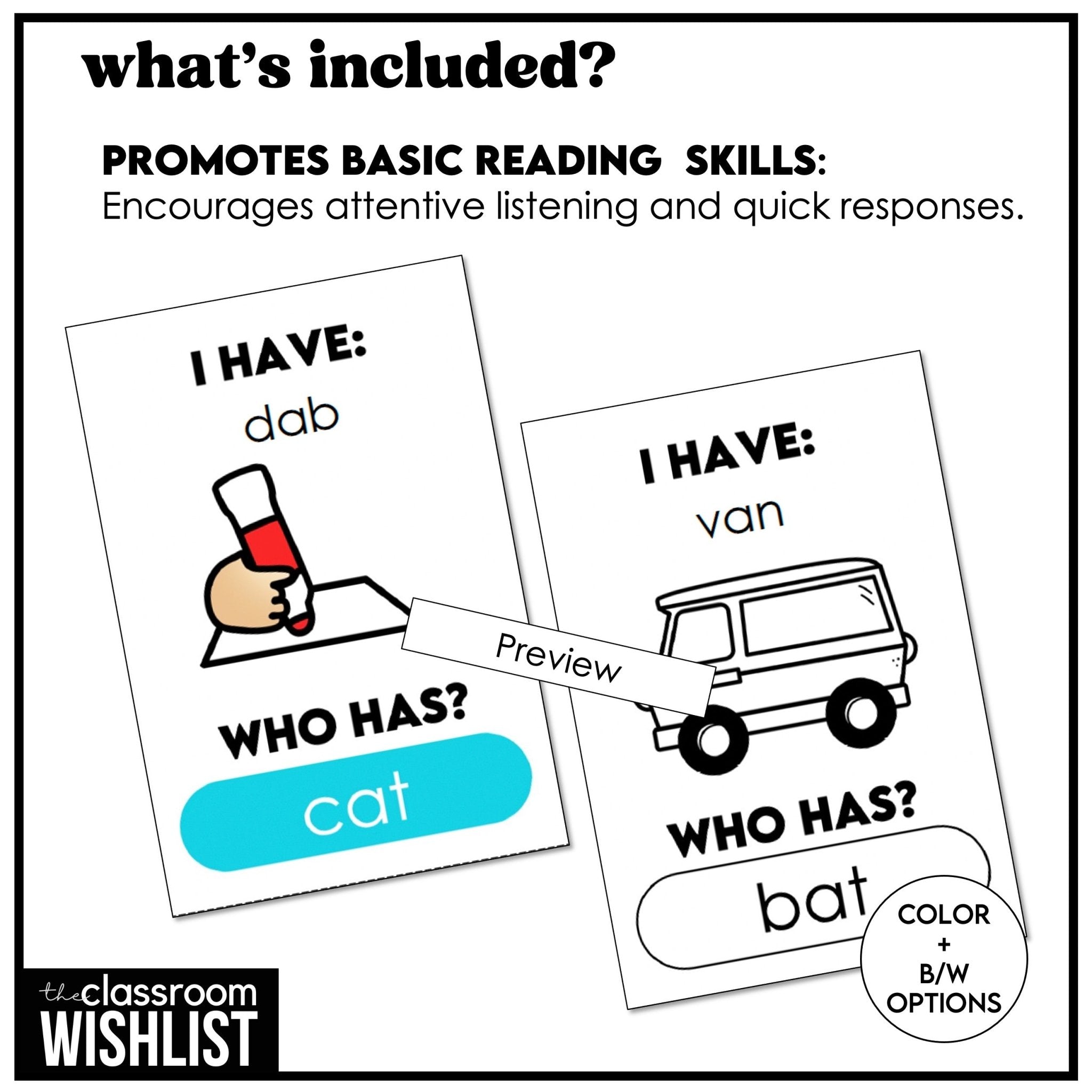 CVC Short A - I Have, Who Has? Card Game | Phonics & Vocabulary Practice - Hot Chocolate Teachables