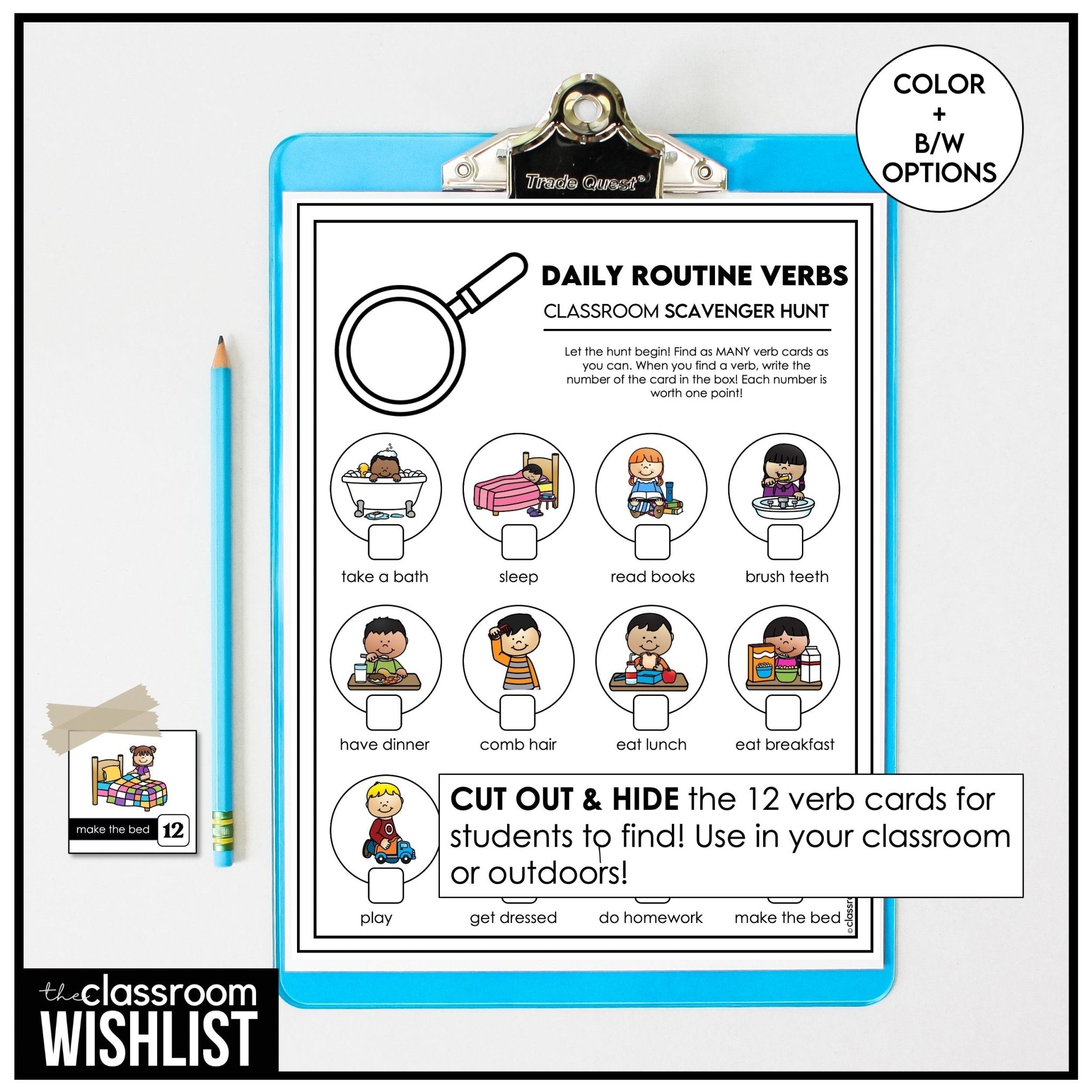 Daily Routine Verbs Scavenger Hunt – ESL Action Verbs Vocabulary Game - Hot Chocolate Teachables