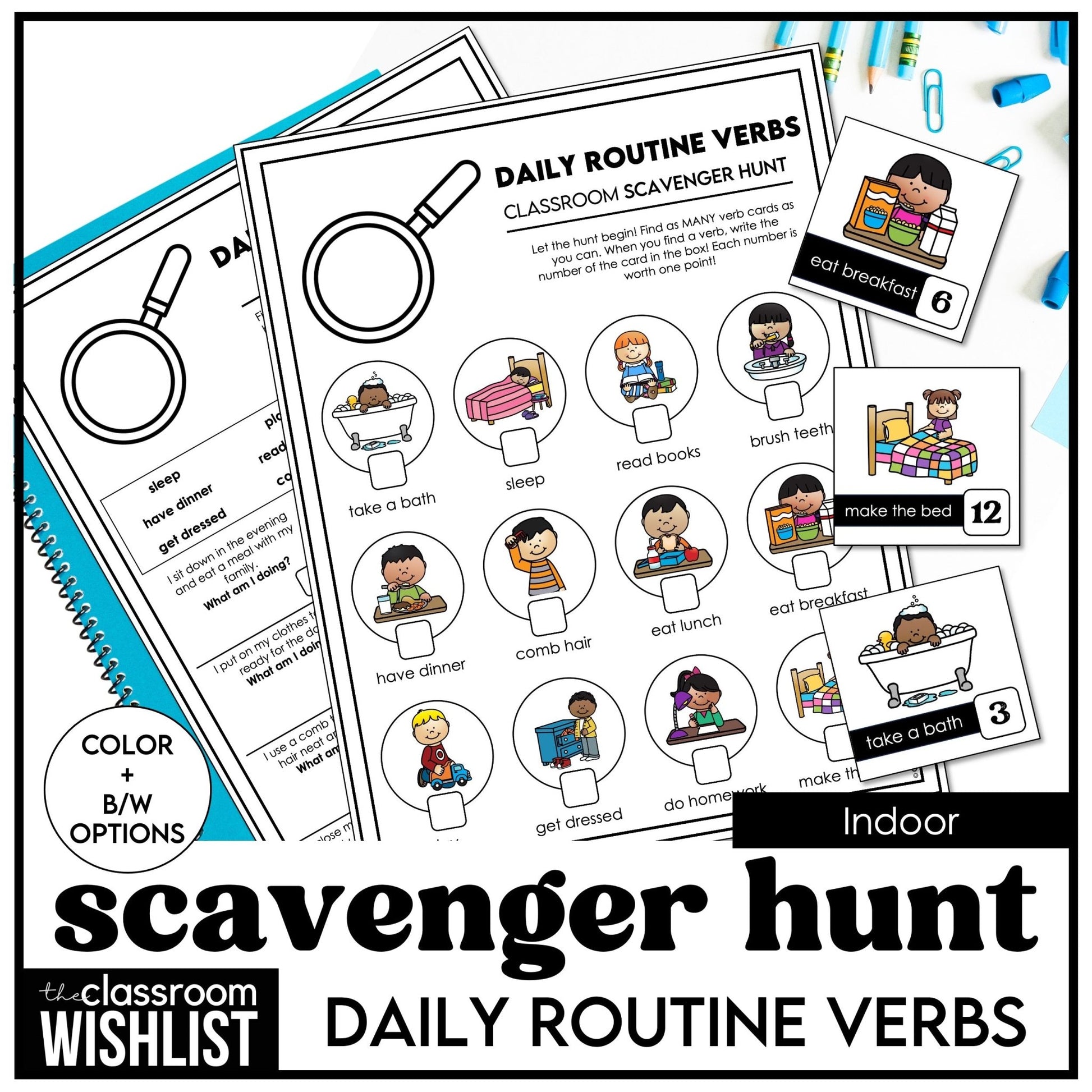 Daily Routine Verbs Scavenger Hunt – ESL Action Verbs Vocabulary Game - Hot Chocolate Teachables