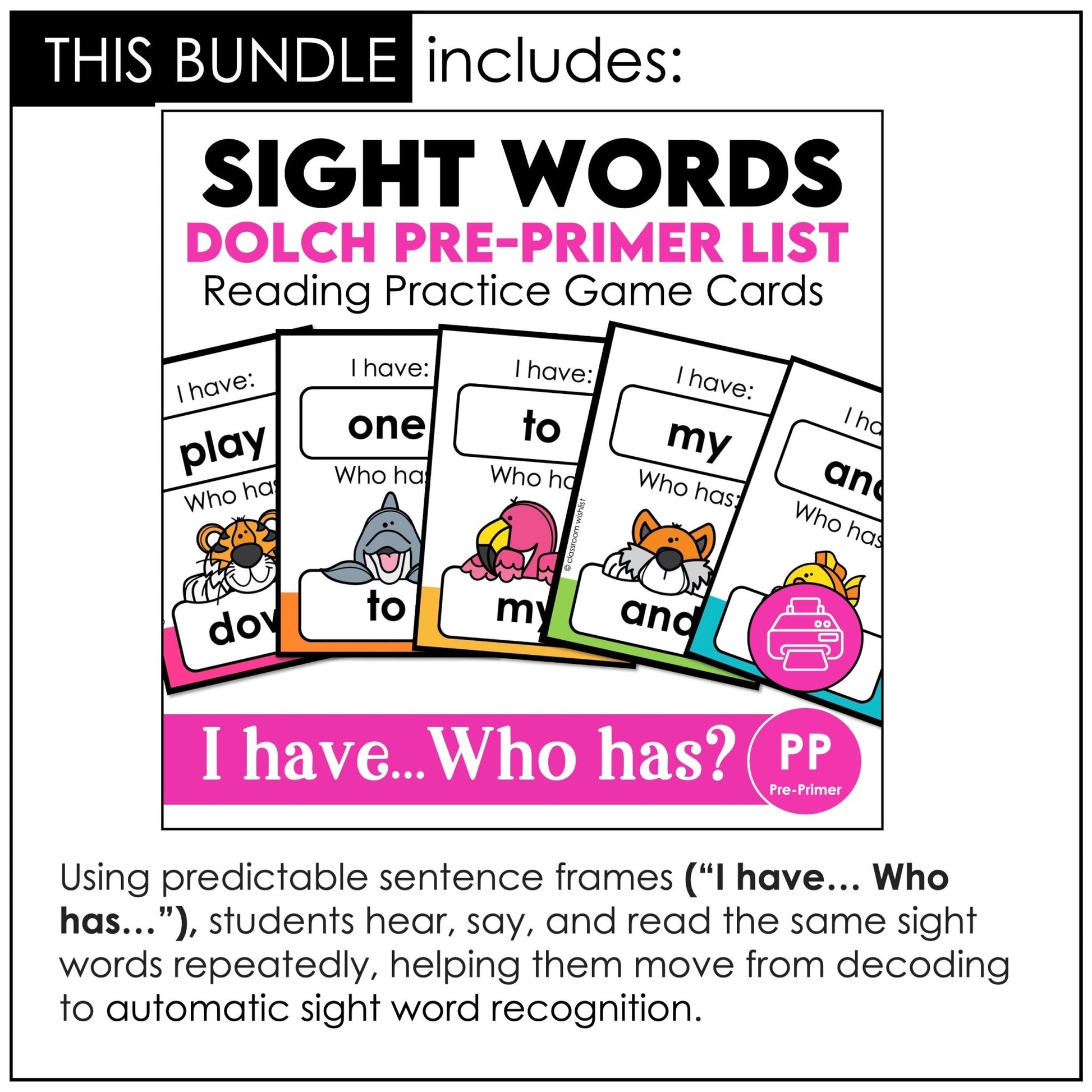 Dolch Pre - Primer Sight Words Games Bundle – Print & Play Literacy Centers - Hot Chocolate Teachables