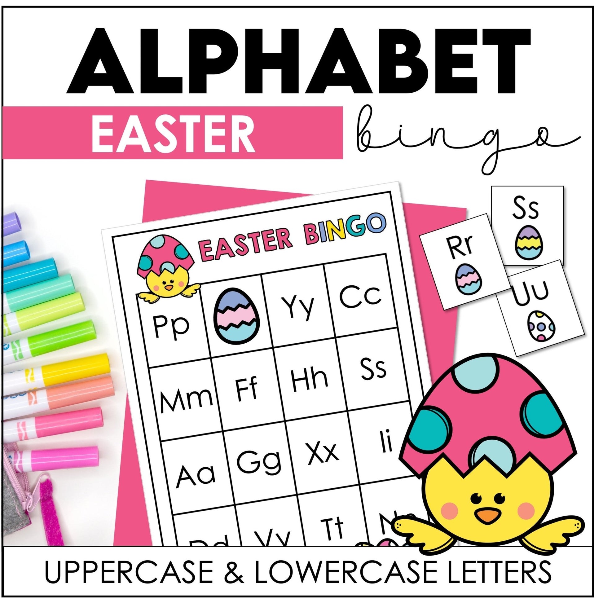 Easter Alphabet Recognition Bingo Game - Uppercase & Lowercase Letters - Hot Chocolate Teachables