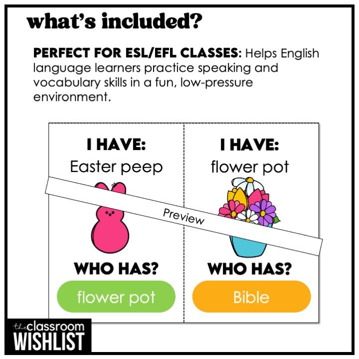 Easter I Have, Who Has? Card Game | Spring Vocabulary Activity - Hot Chocolate Teachables