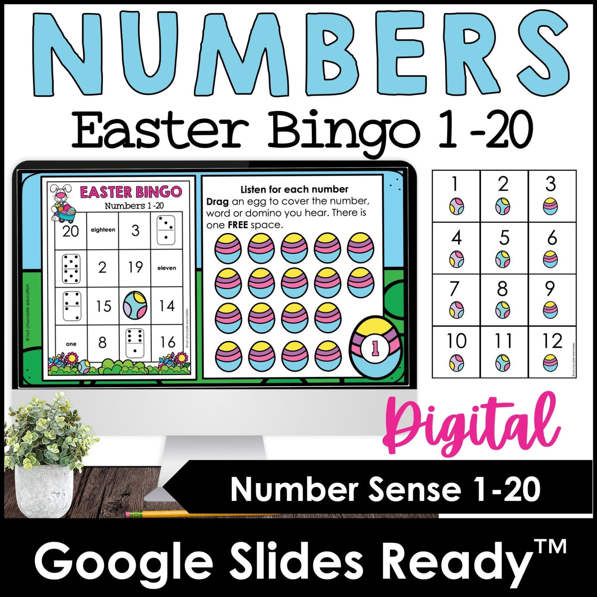 Easter Number Bingo 1–20 – Digital Google Slides™ Game - Hot Chocolate Teachables