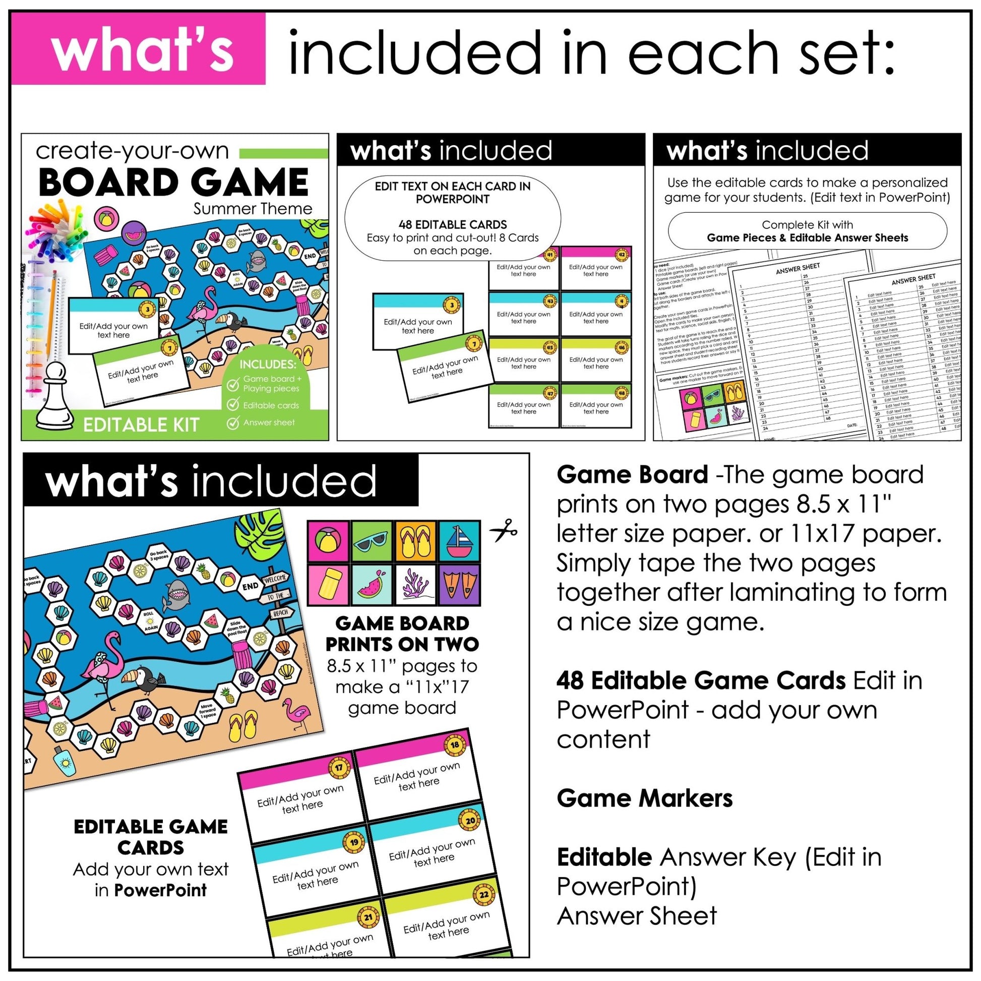 Editable Board Game Bundle - Templates with Editable Game Cards for ANY subject - Hot Chocolate Teachables