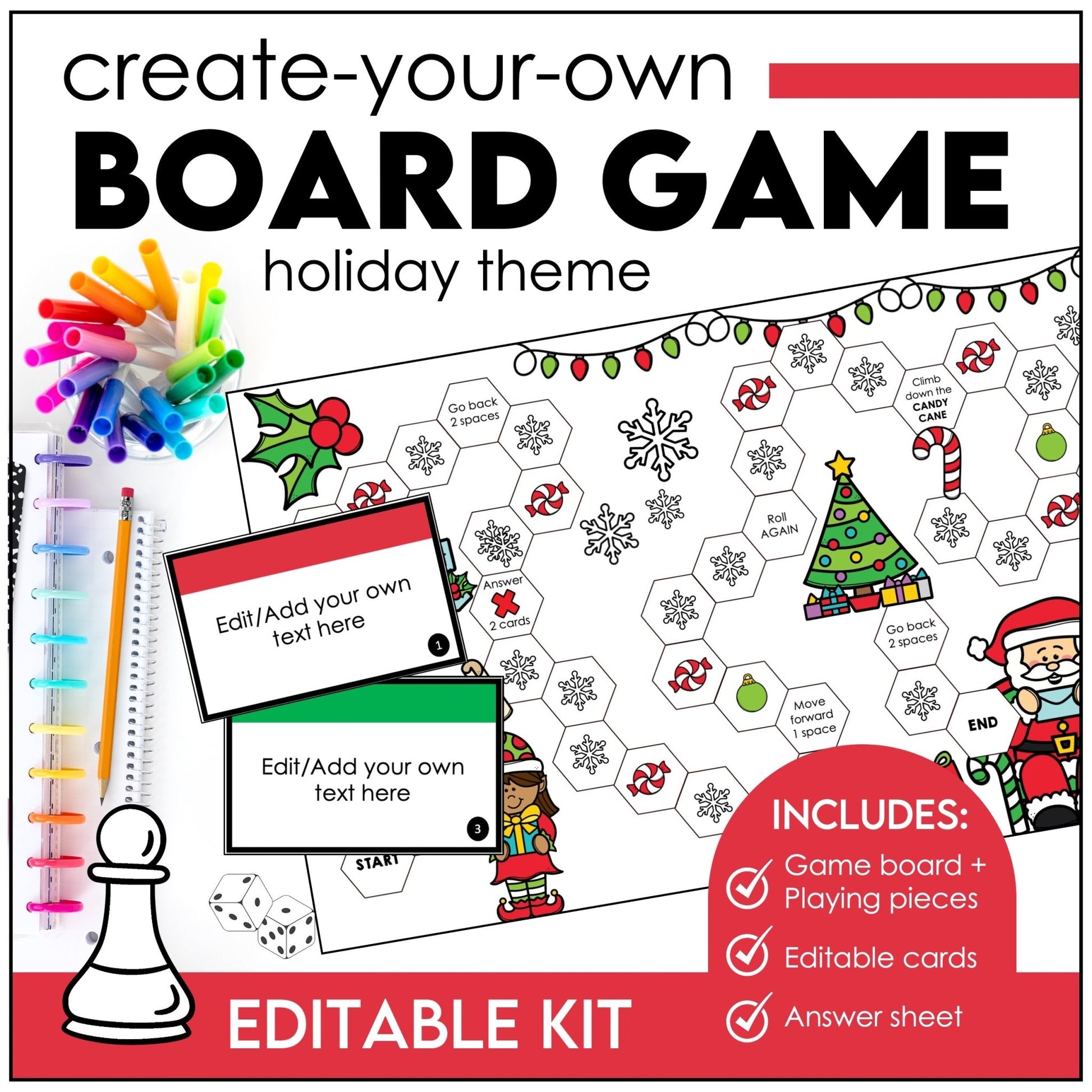 Editable Christmas Board Game | For ANY subject - Hot Chocolate Teachables