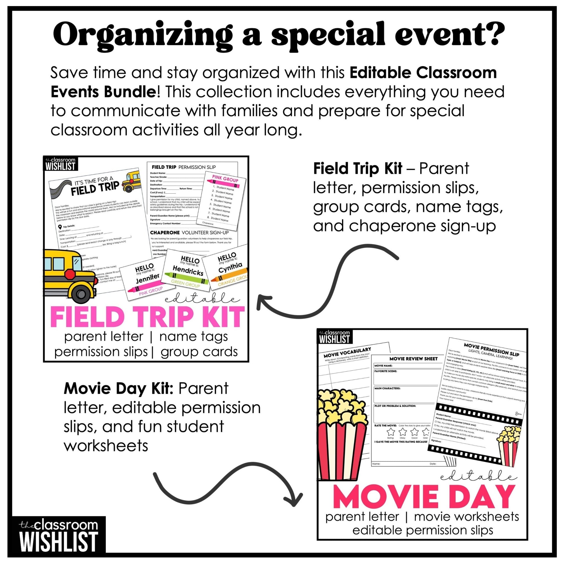 Editable Classroom Event Bundle – Parent Letters, Permission Slips & Party Forms - Hot Chocolate Teachables