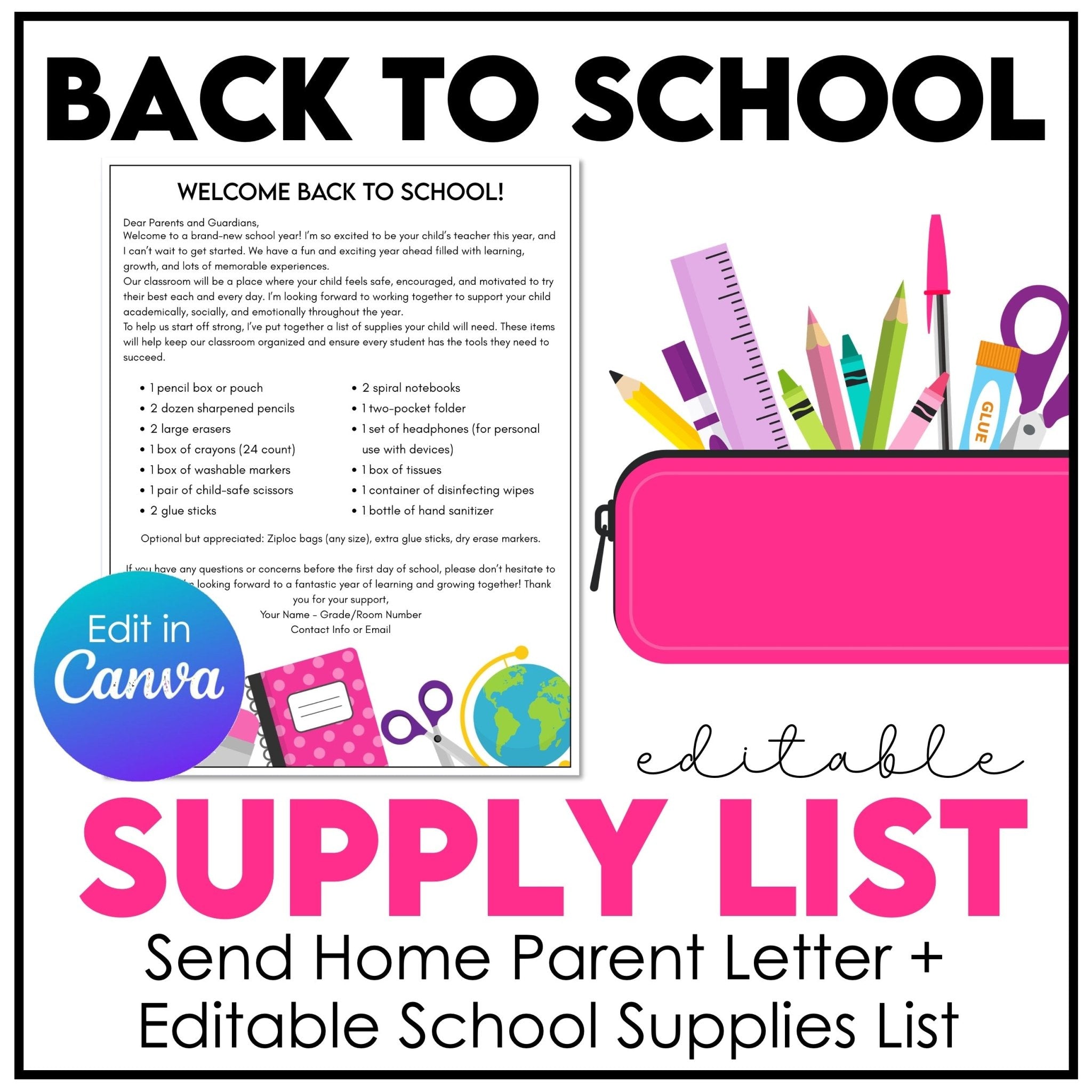 Editable Classroom Supply List Template | Back to School Supplies Parent Letter - Hot Chocolate Teachables