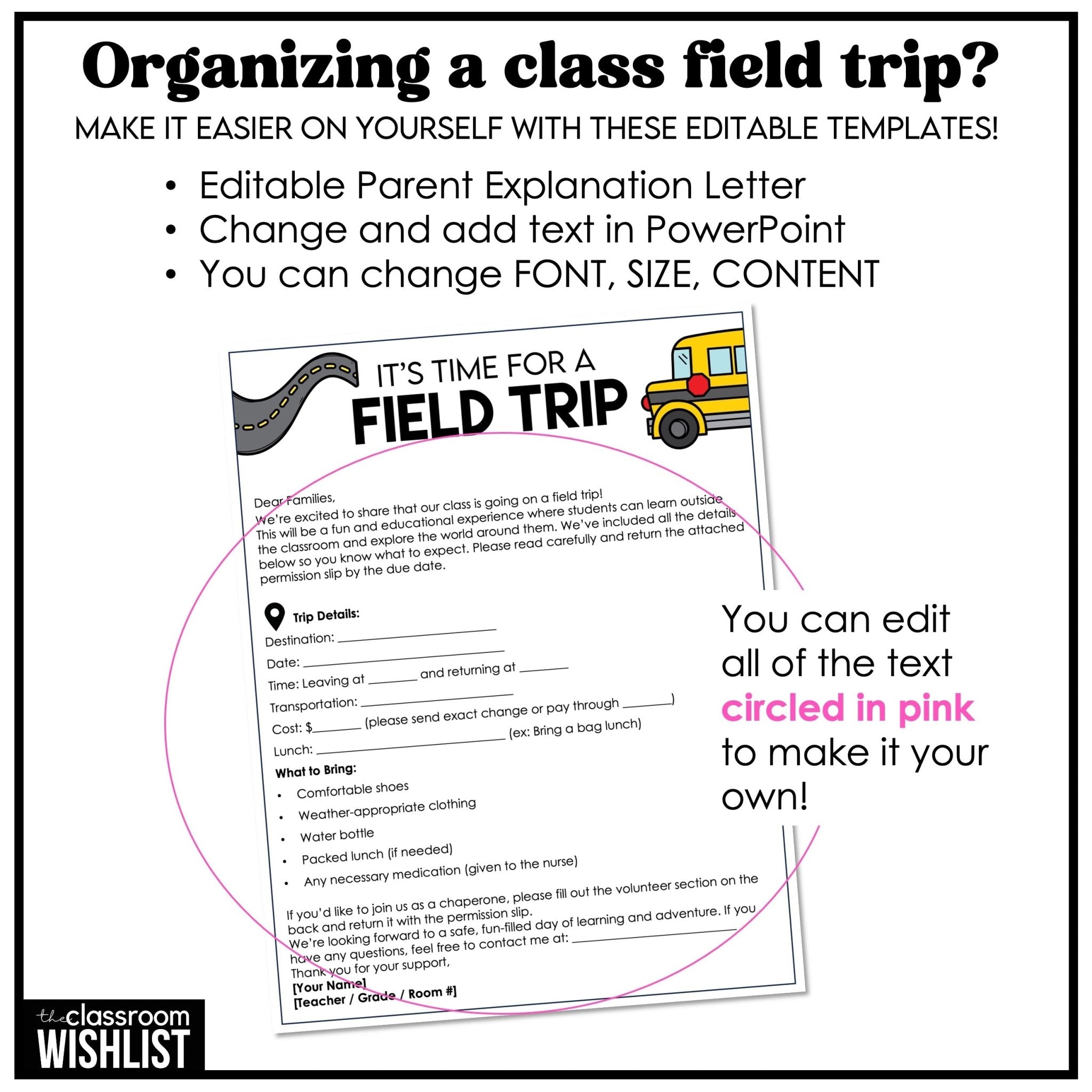 Editable Field Trip Forms | Permission Slip, Parent Letter, Student Name Tags - Hot Chocolate Teachables