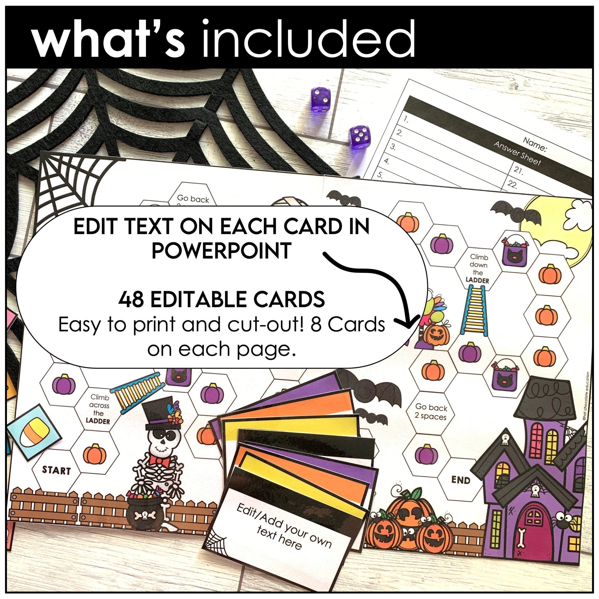 Editable Halloween Game Board | Create editable game cards for ANY subject - Hot Chocolate Teachables