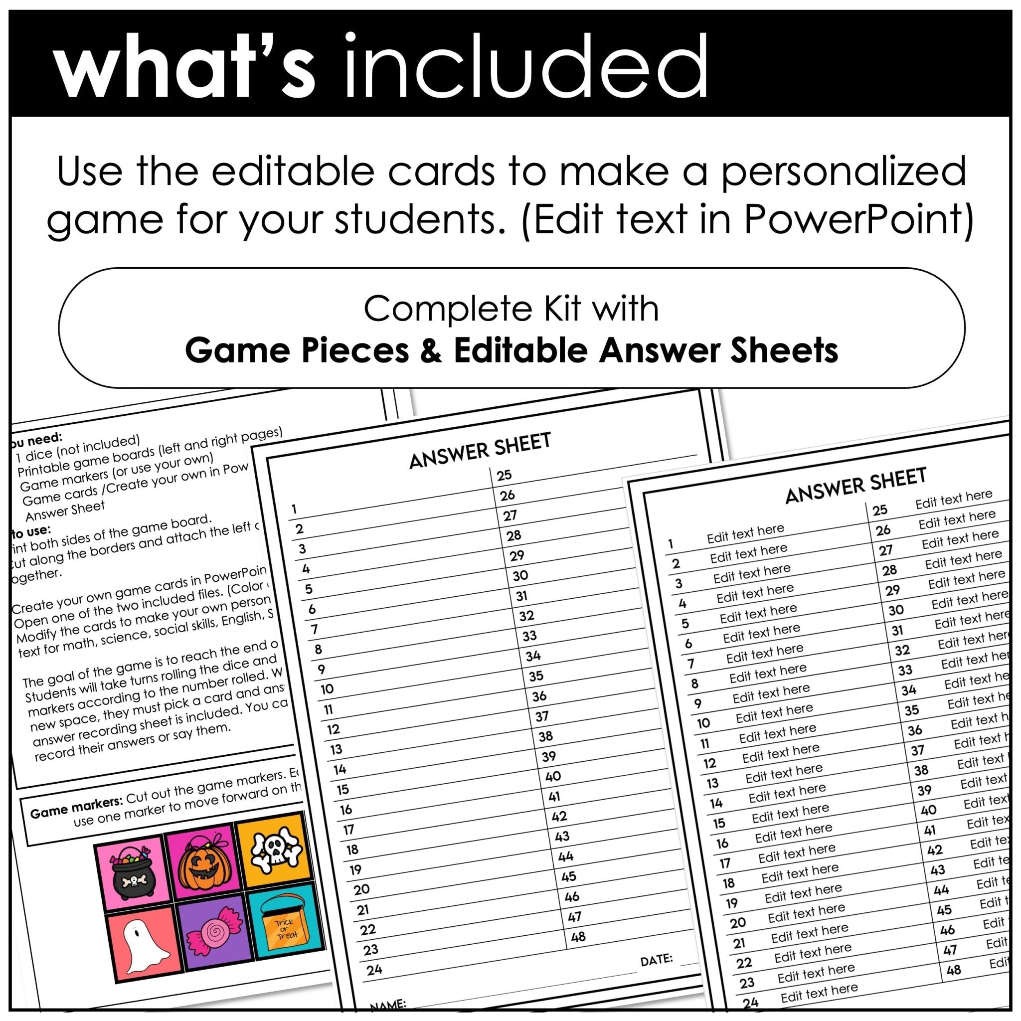 Editable Halloween Game Board | Create editable game cards for ANY subject - Hot Chocolate Teachables