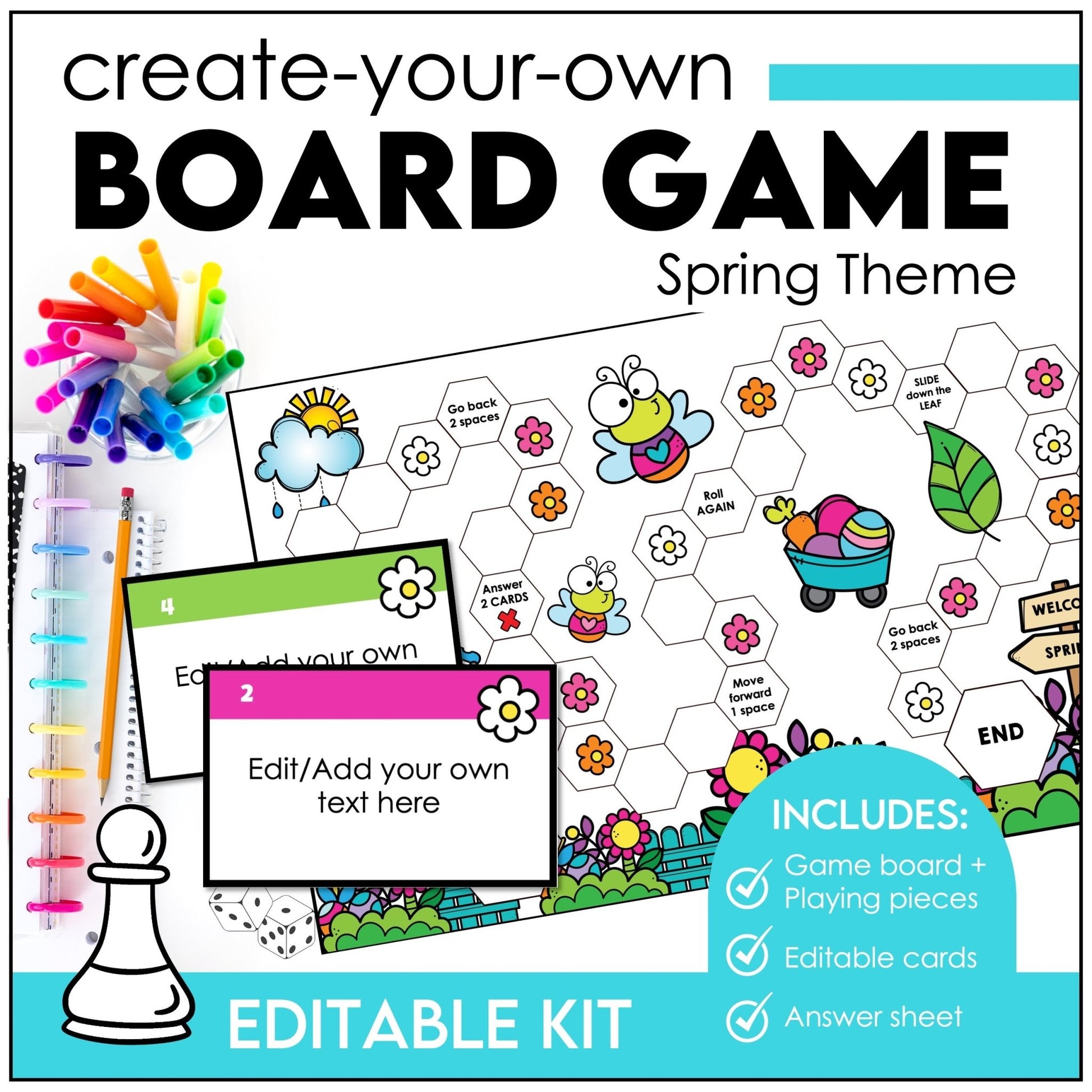 Editable Spring Board Game | Custom Classroom Review Game Template - Hot Chocolate Teachables