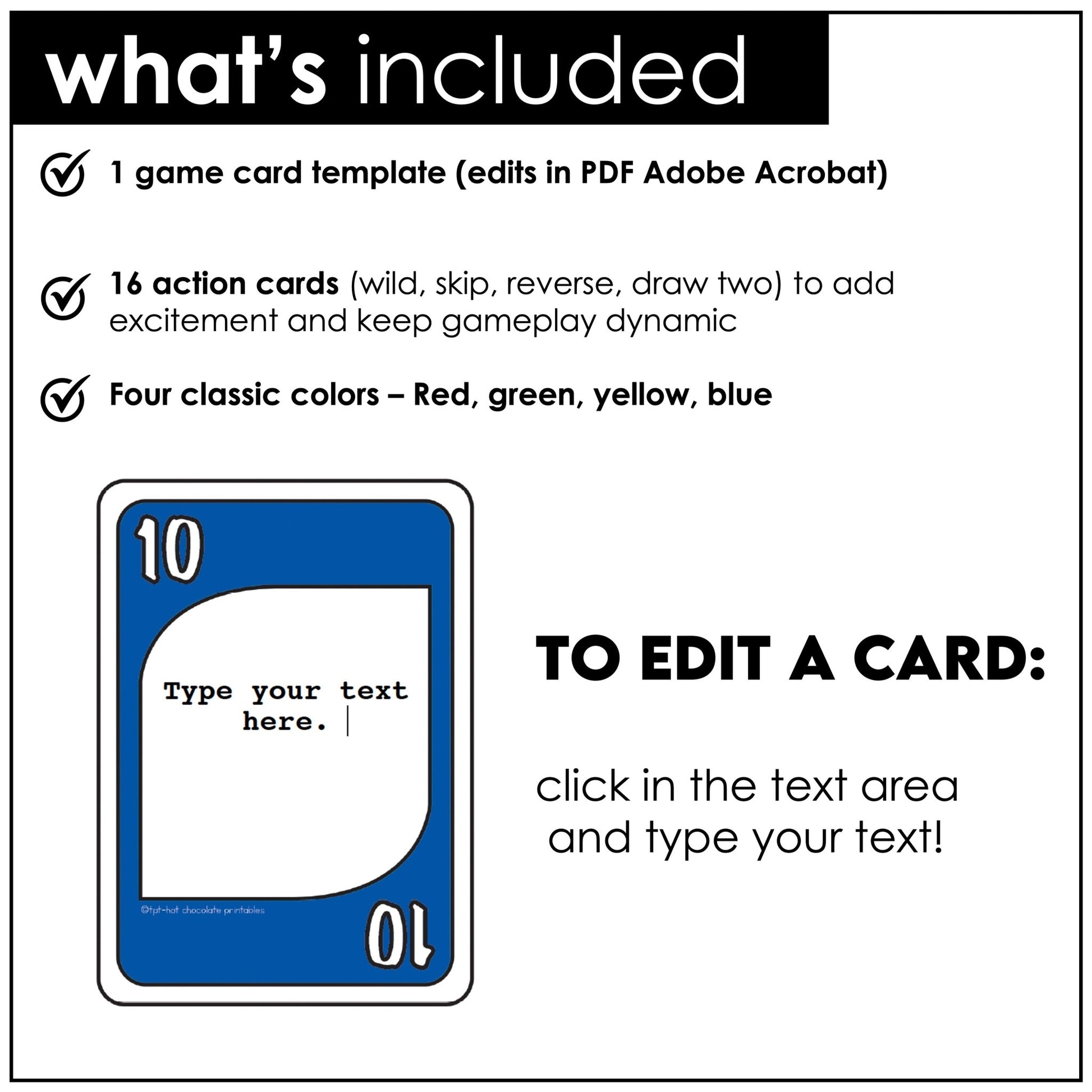 Editable UNO Style Card Game - Use with ANY SUBJECT | Edit Text Boxes - Hot Chocolate Teachables