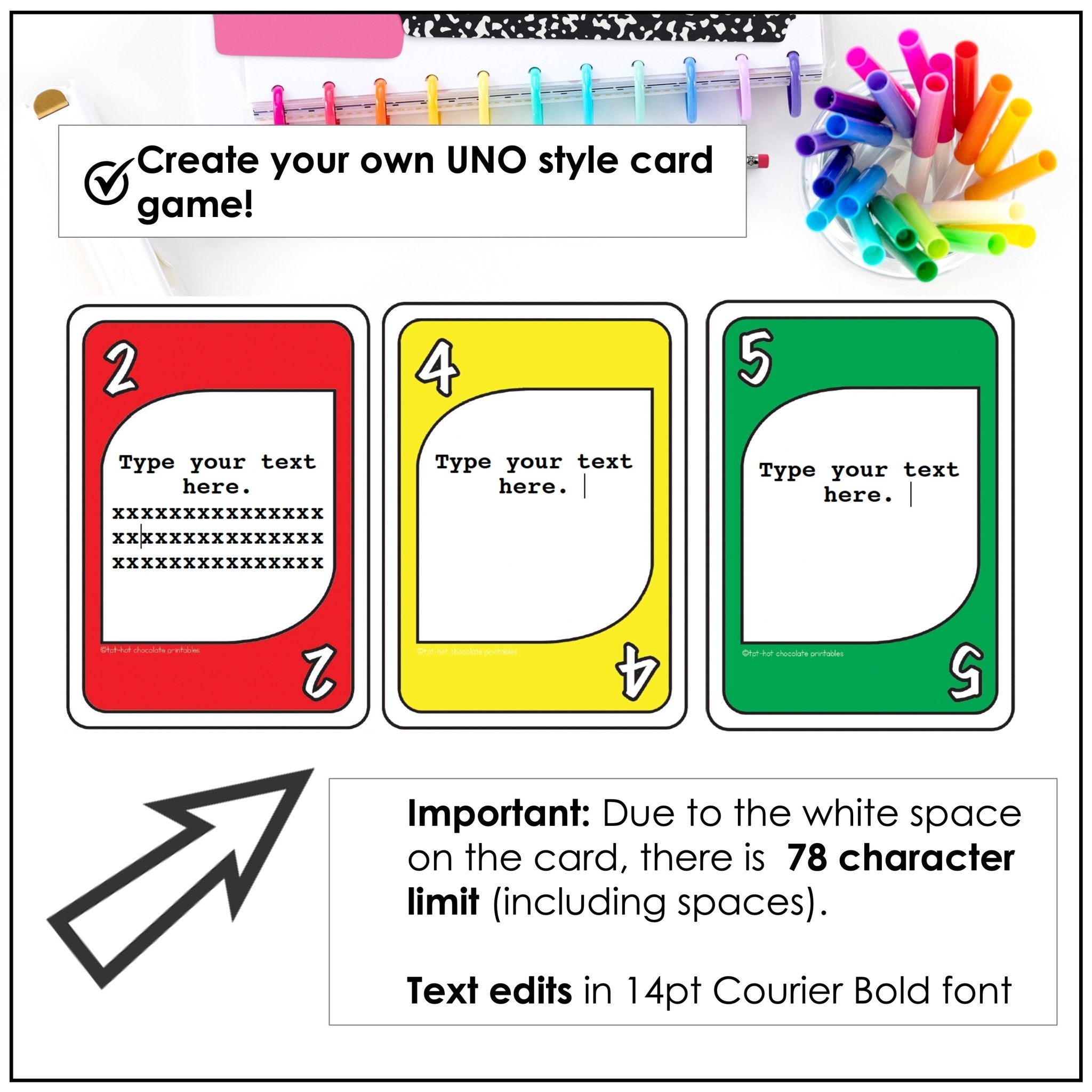Editable UNO Style Card Game - Use with ANY SUBJECT | Edit Text Boxes - Hot Chocolate Teachables