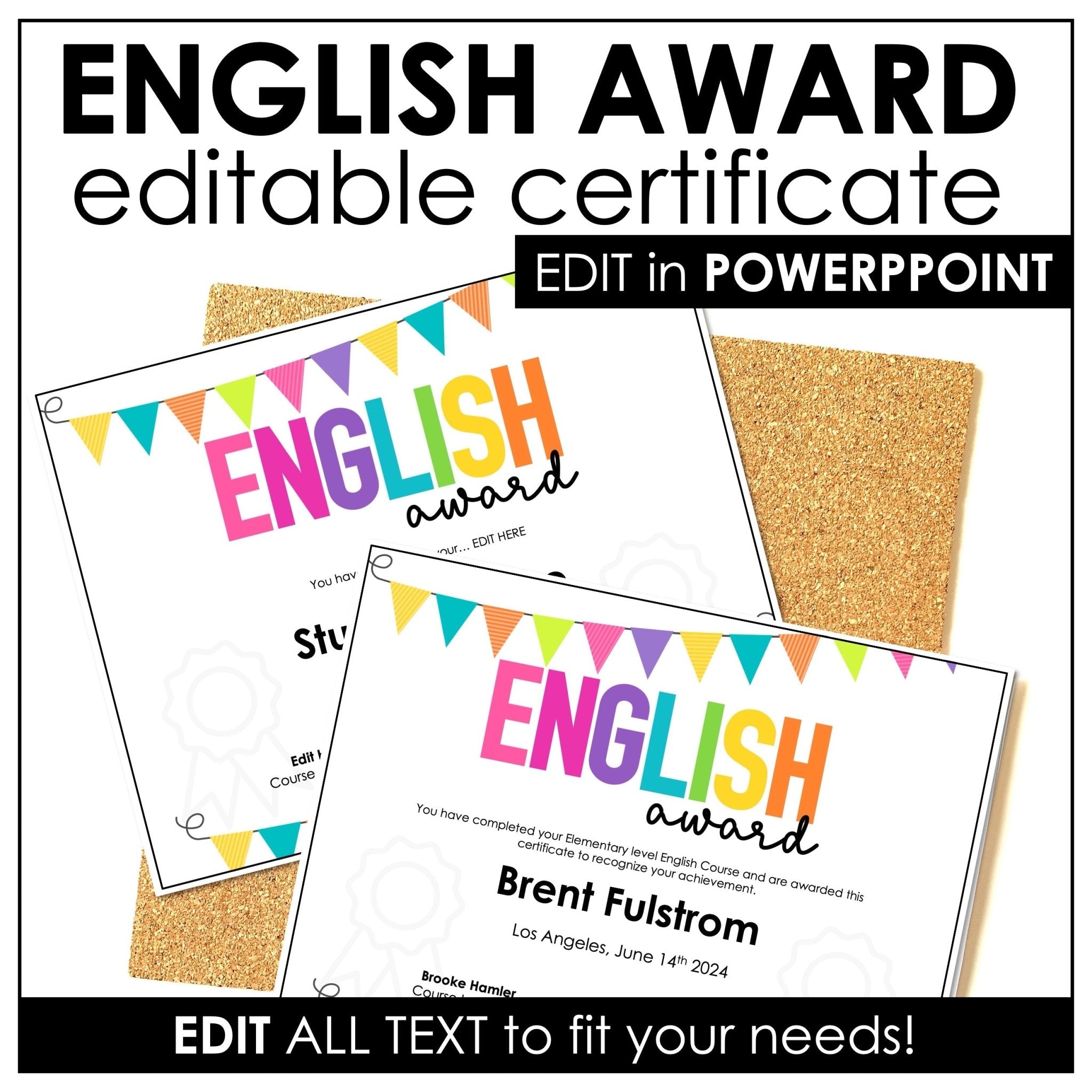 End of Year English Award Certificate - Editable Name and Date Fields - Hot Chocolate Teachables