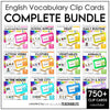 English Core Vocabulary Clip Card Bundle - Objects, Verbs, School, City, Clothes - Hot Chocolate Teachables