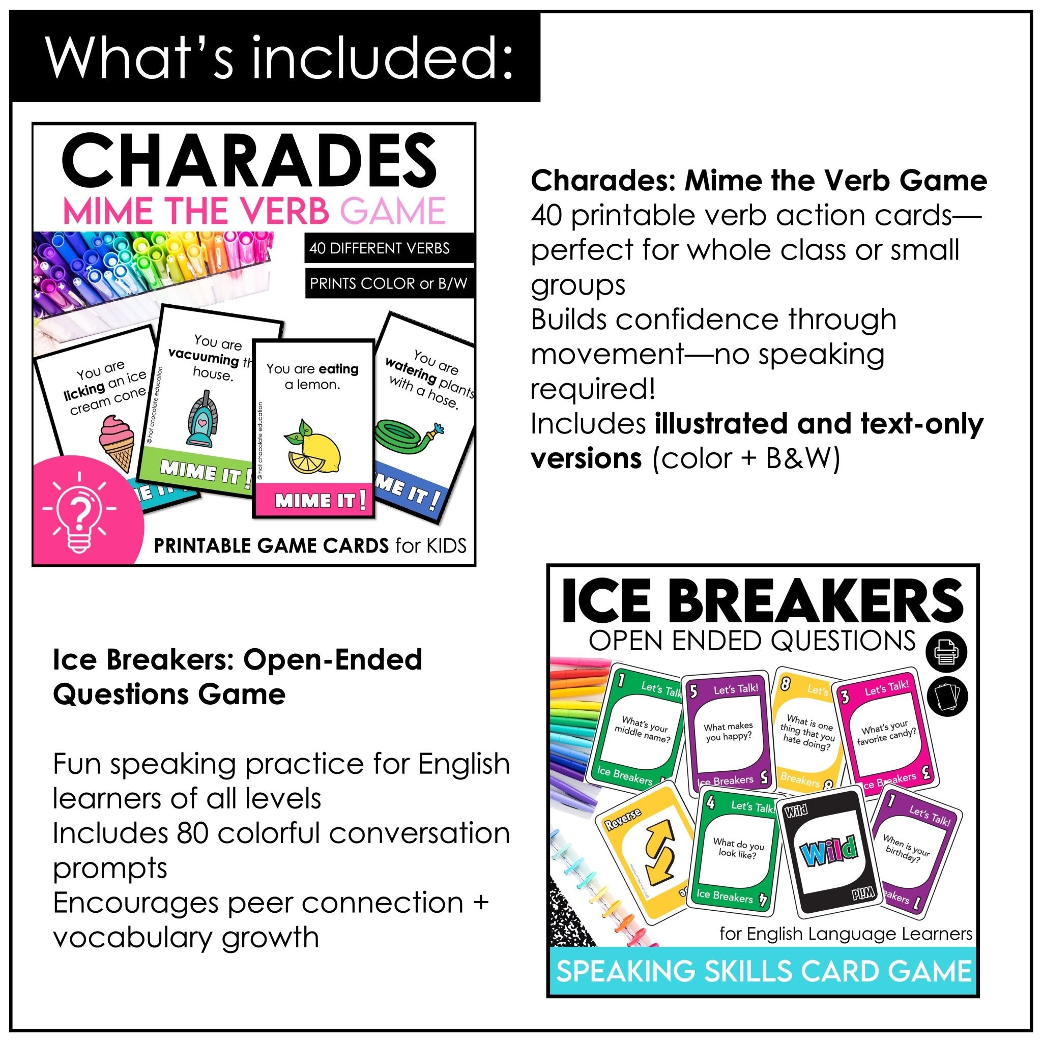 ESL Back to School BUNDLE: First week of School Grammar & Vocabulary Activities - Hot Chocolate Teachables