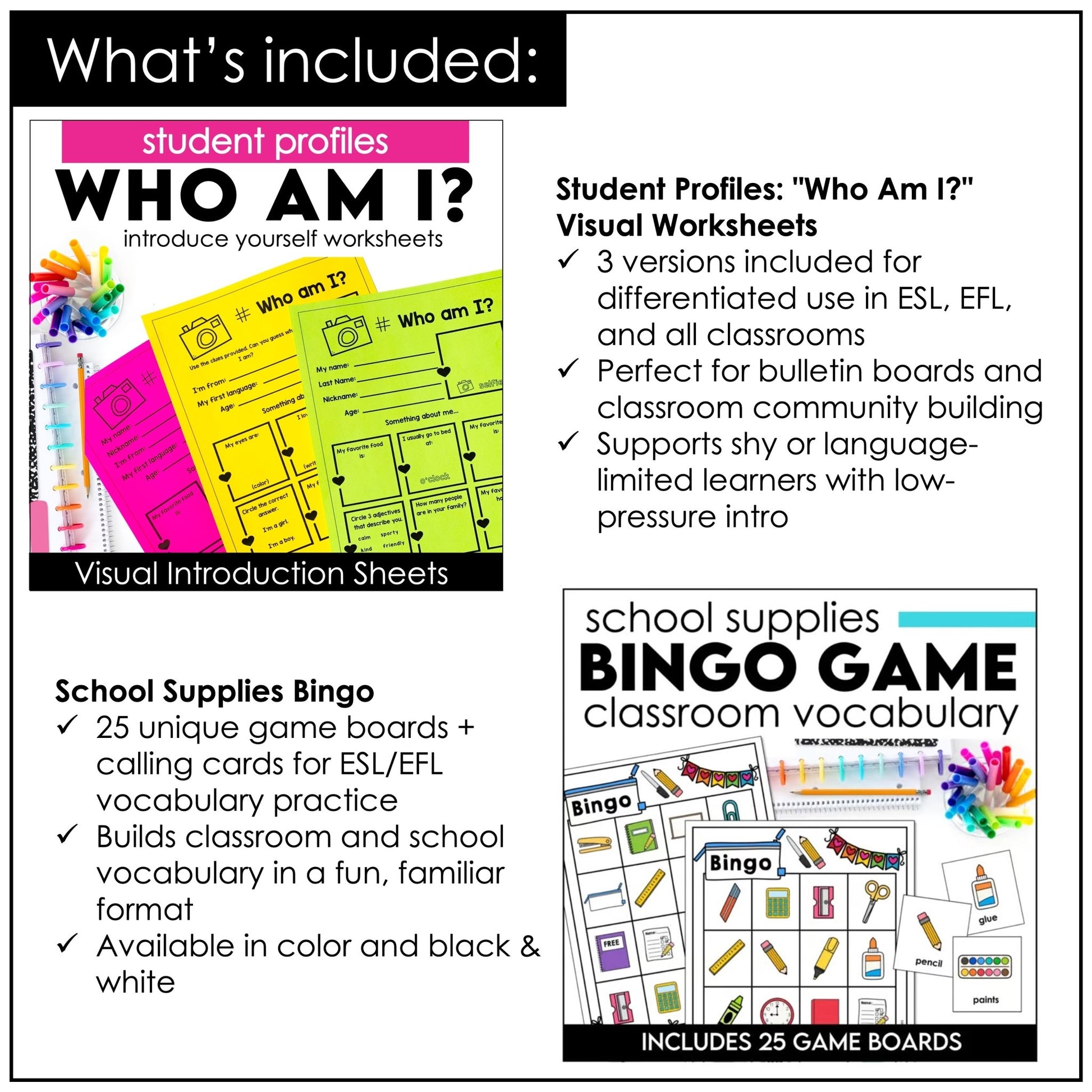 ESL Back to School BUNDLE: First week of School Grammar & Vocabulary Activities - Hot Chocolate Teachables