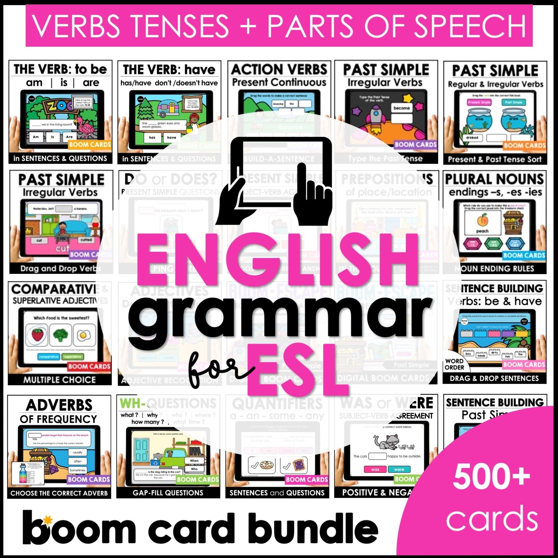 ESL Boom Card™ Bundle | Verb Tenses, Parts of Speech and Vocabulary (20 Decks) - Hot Chocolate Teachables