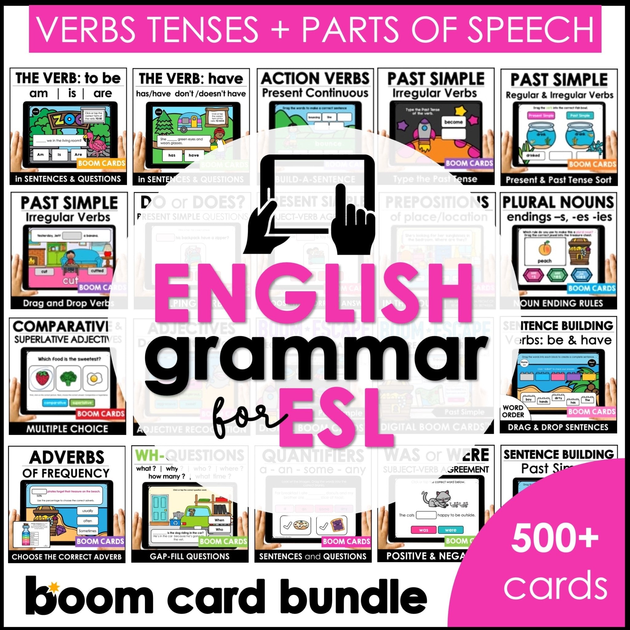 ESL Boom Card™ Bundle | Verb Tenses, Parts of Speech and Vocabulary (20 Decks) - Hot Chocolate Teachables