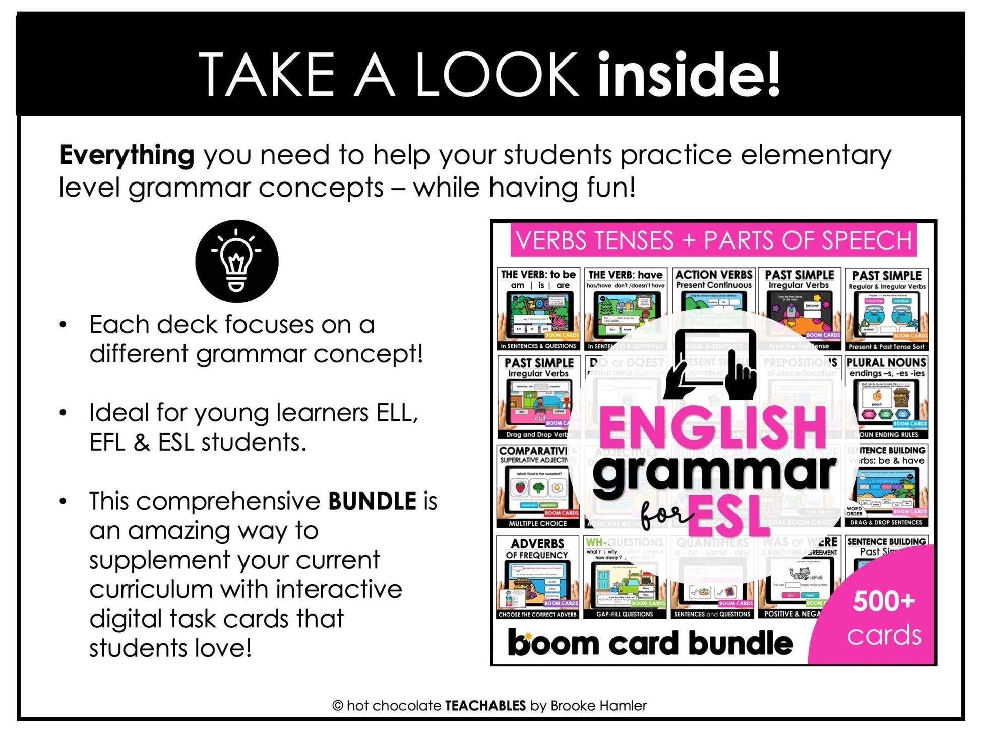 ESL Boom Card™ Bundle | Verb Tenses, Parts of Speech and Vocabulary (20 Decks) - Hot Chocolate Teachables